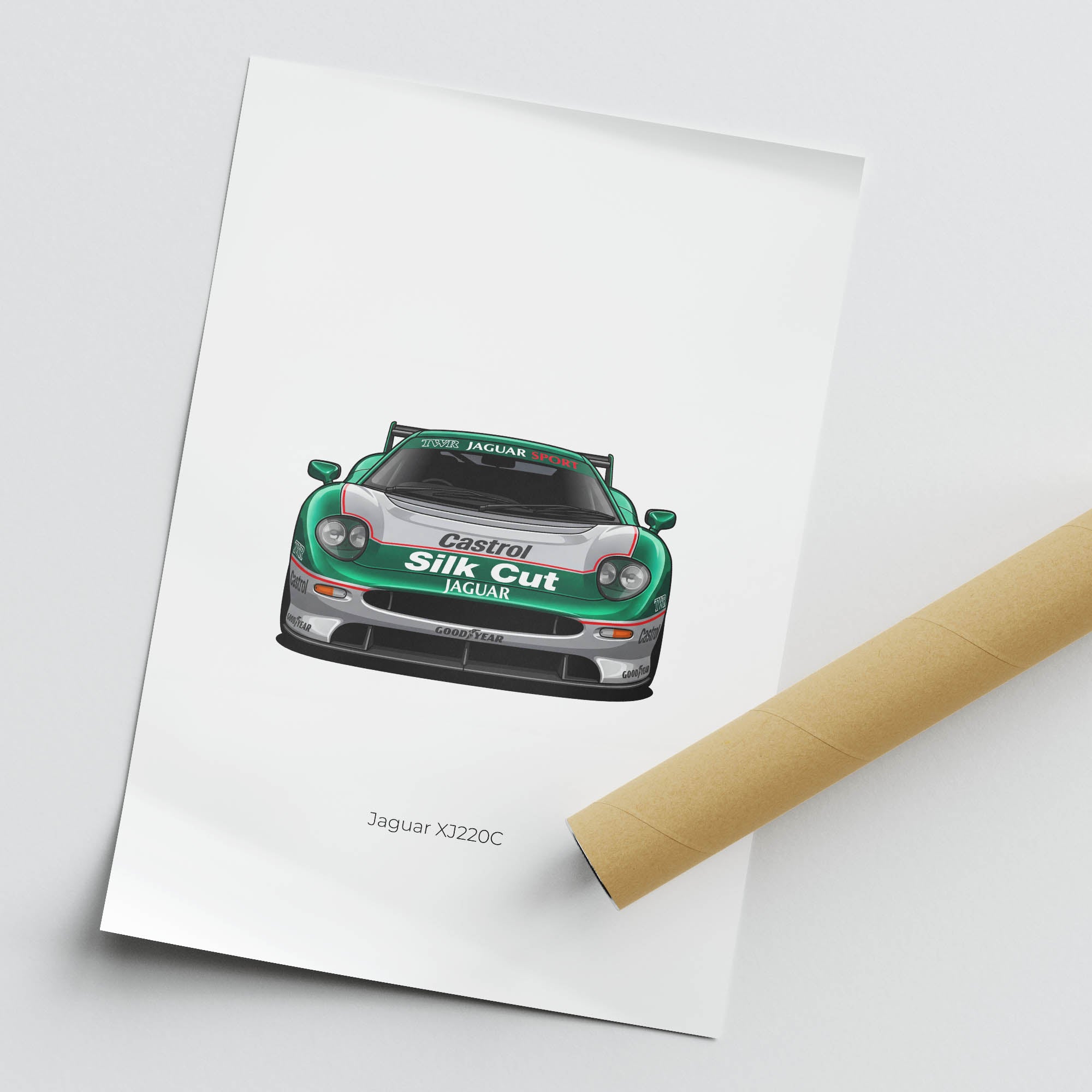 Jaguar Xj220C Poster – 1993 Racing Car Green Silver Livery Print