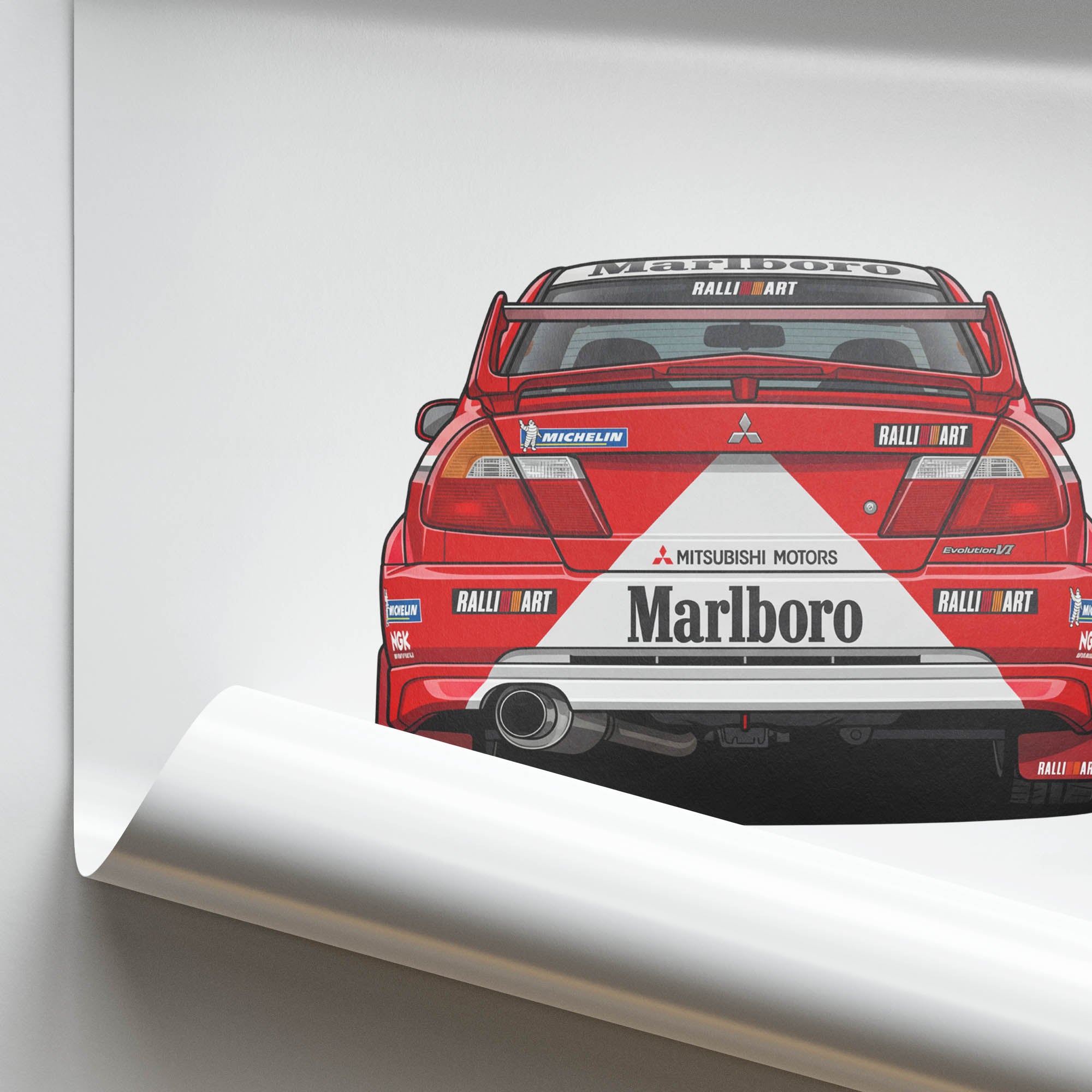 Mitsubishi Lancer Poster - 1999 Evo VI Red White Livery Rally Car Print