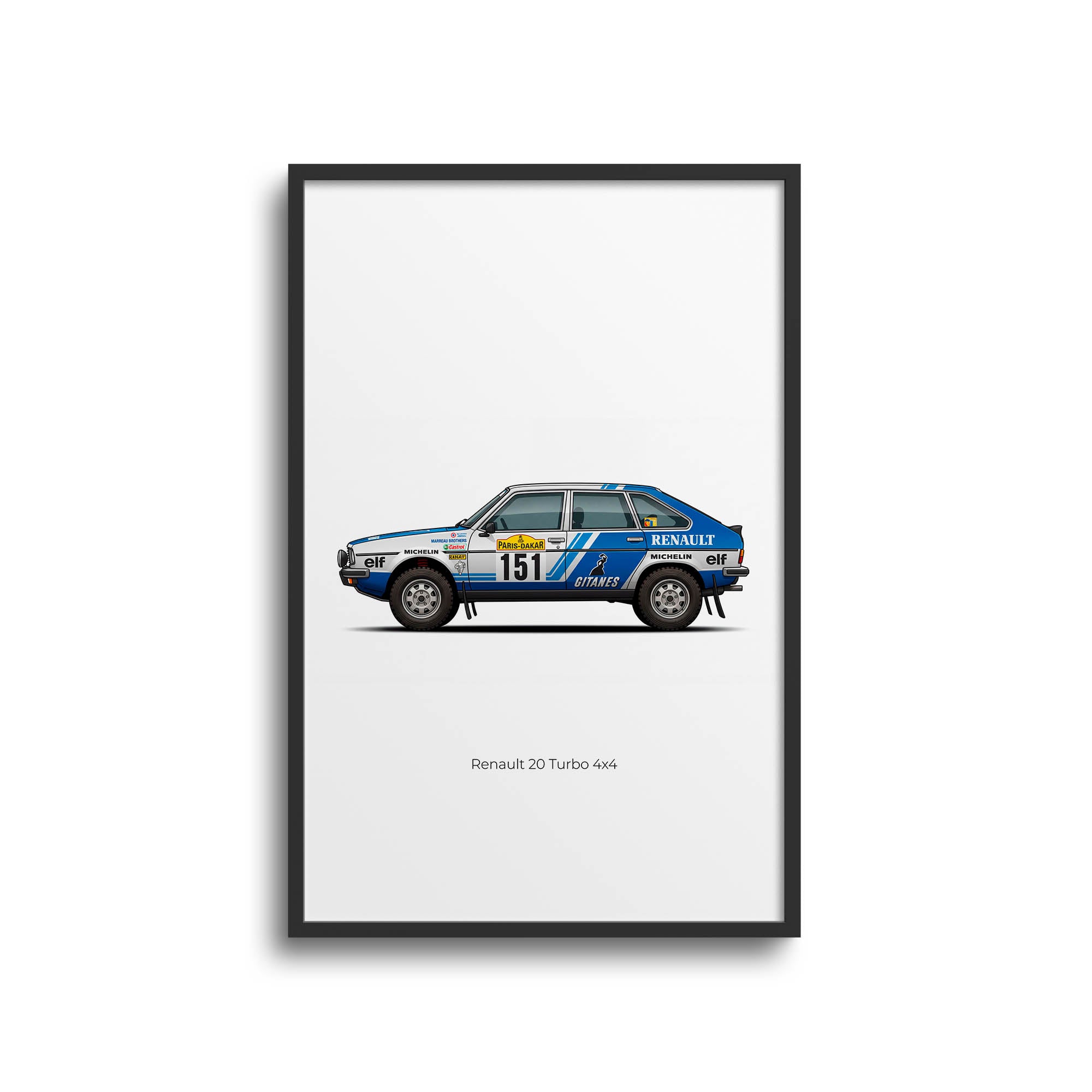 Renault 20 Turbo Poster – 1982 Marreau Brothers 4X4 Blue White Livery Print