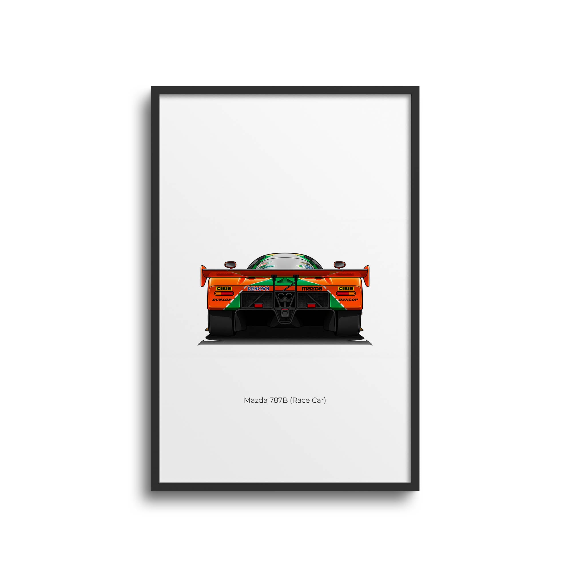 Mazda 787B Poster – 1991 Classic Race Car Art | Orange Green Motorsport Print