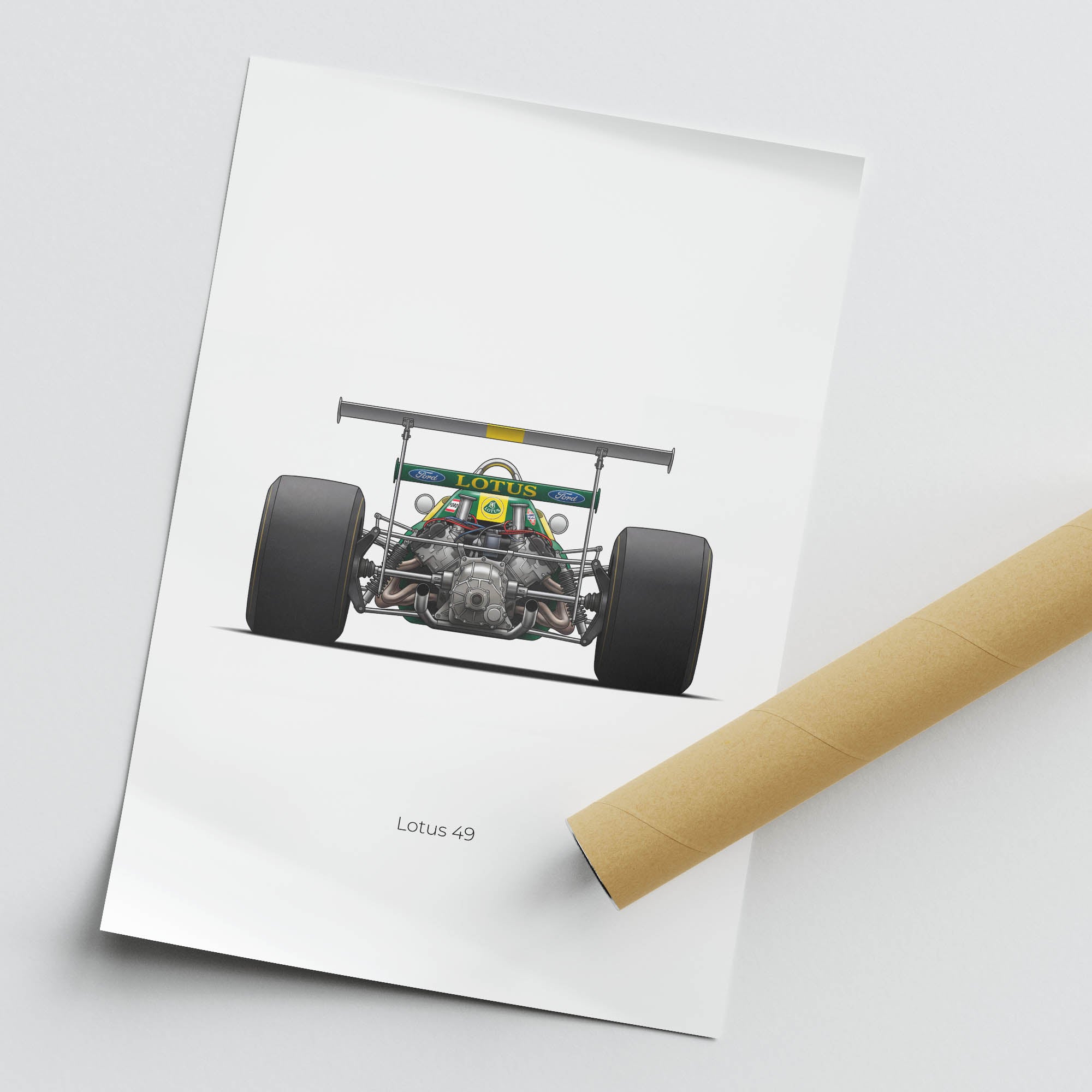Lotus 49 Poster – 1967 Jim Clark Team Lotus Green Yellow Livery Print