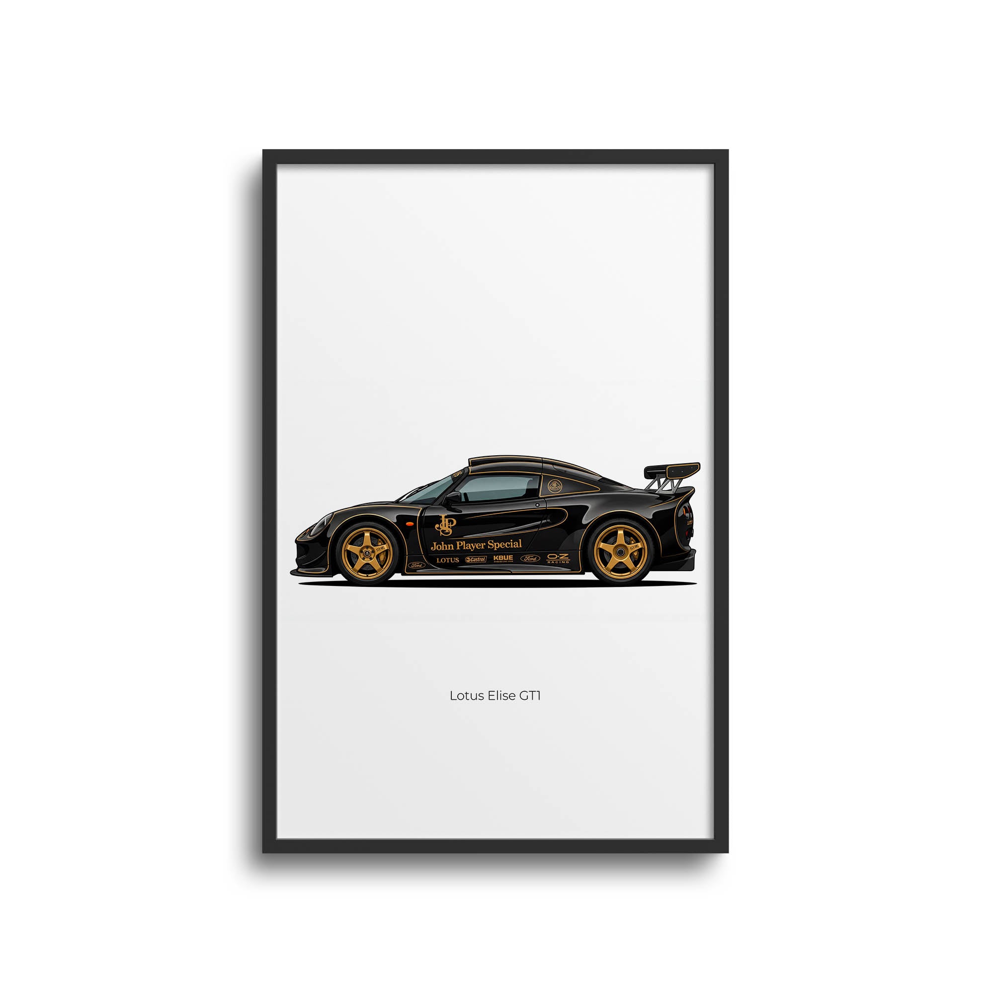 Lotus Elise GT1 Poster – 1997 Black Gold Livery Classic Car Print