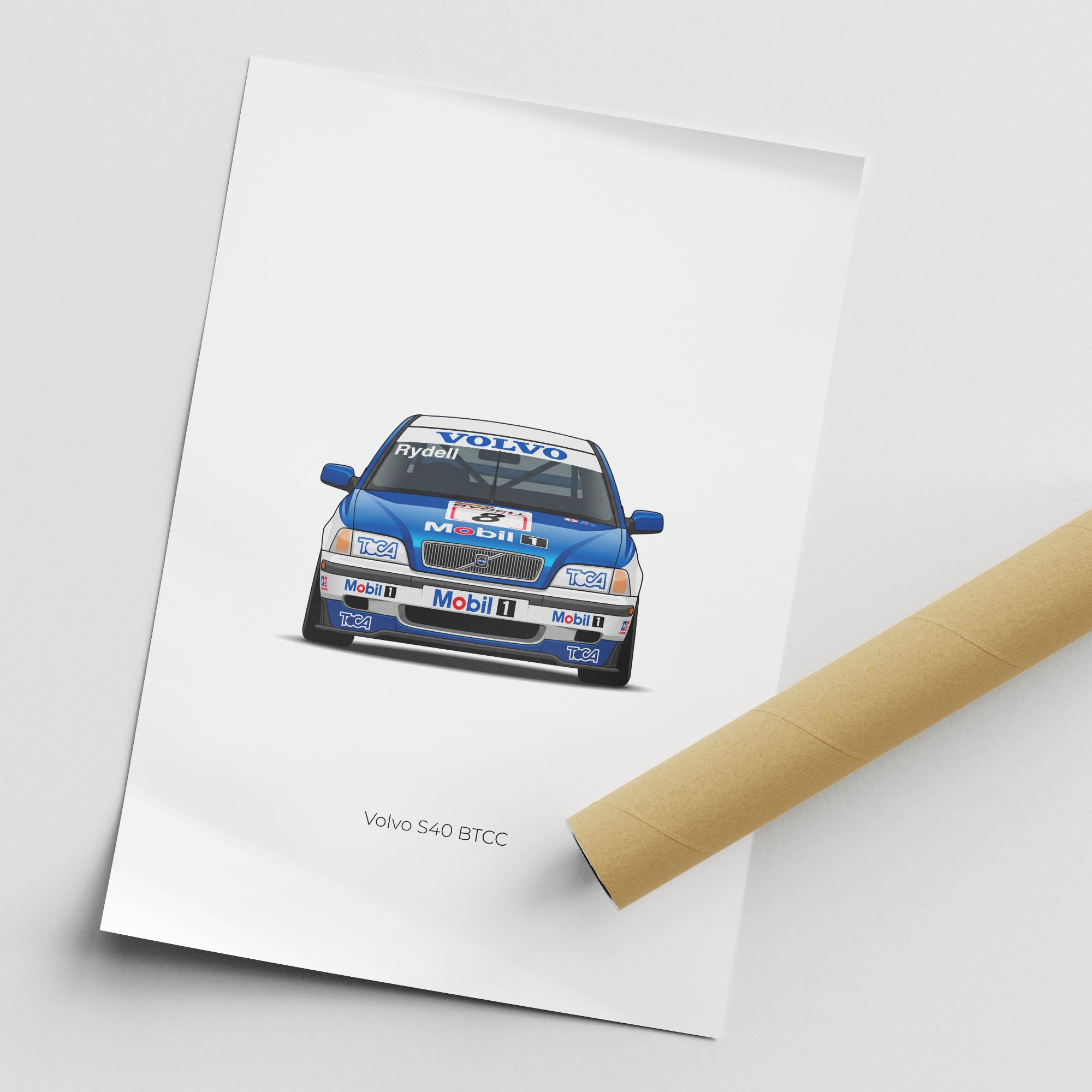 Volvo S40 Poster – 1998 BTCC Race Car Art Featuring Rickard Rydell Blue White Livery