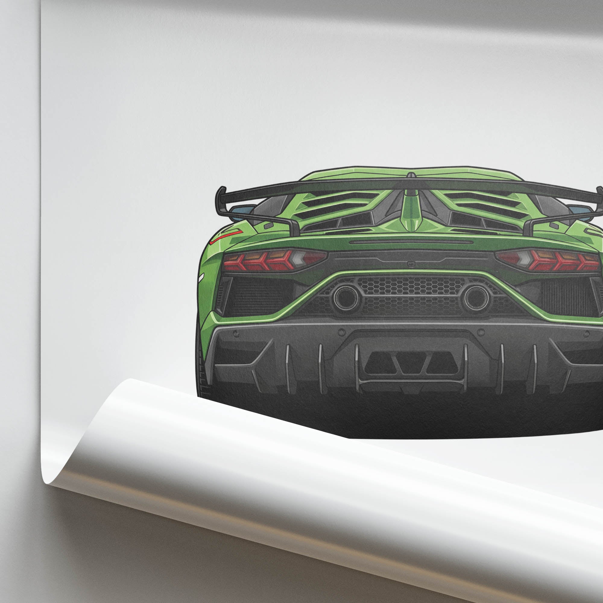 Lamborghini Aventador Poster – 2018 SVJ Verde Alceo Supercar Back View Print
