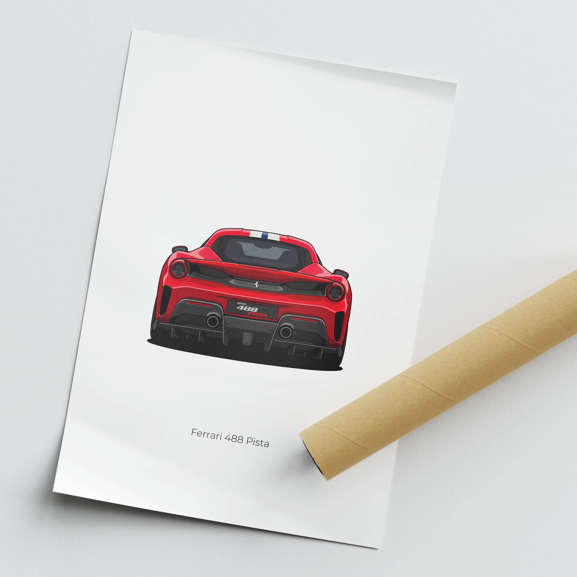 Ferrari 488 Pista Poster - 2019 Rosso Corsa Red Sports Car Wall Art Print
