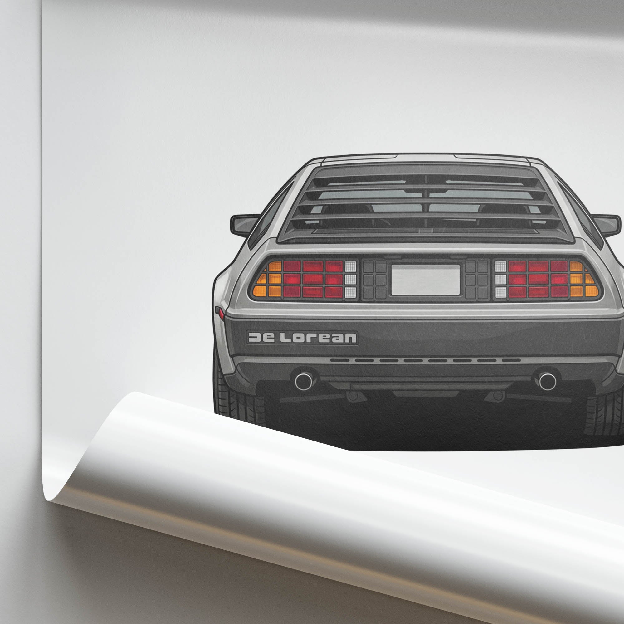 1981 DeLorean DMC 12 Brushed Stainless – Car Print (Back)