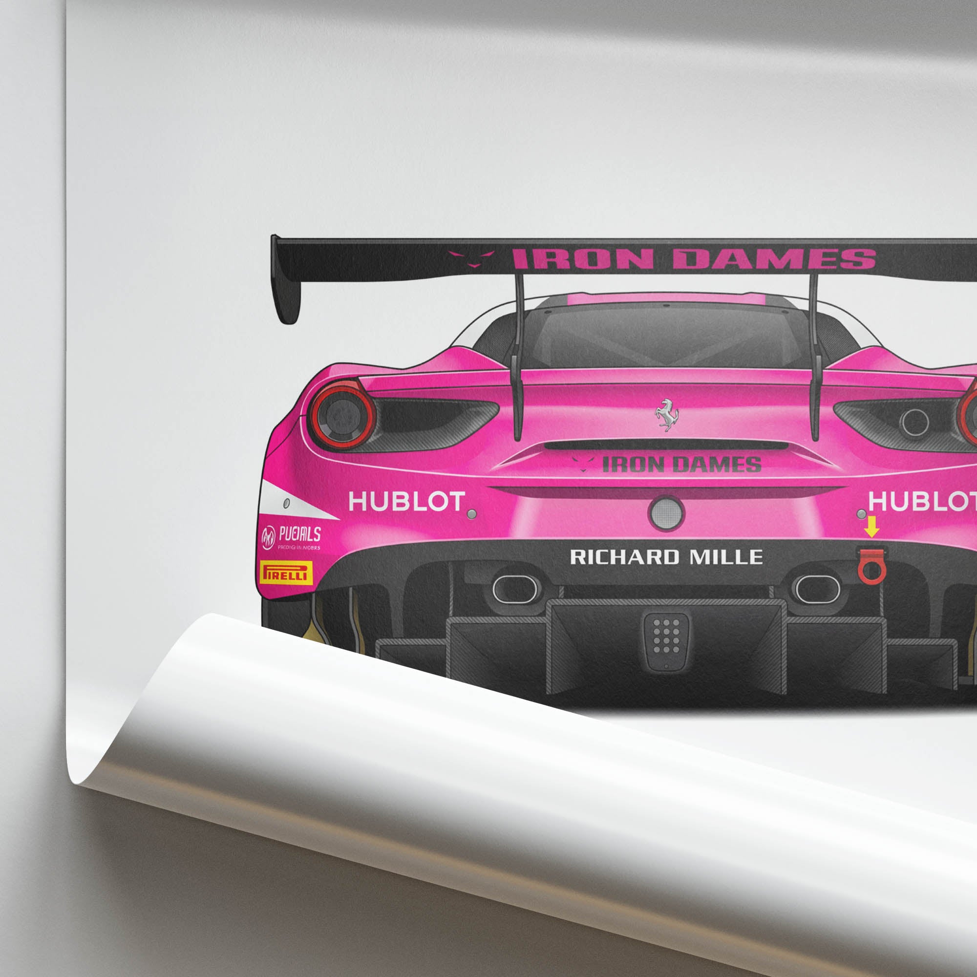 Ferrari 488 GT3 Poster – 2021 Iron Dames Pink Livery Race Car Print