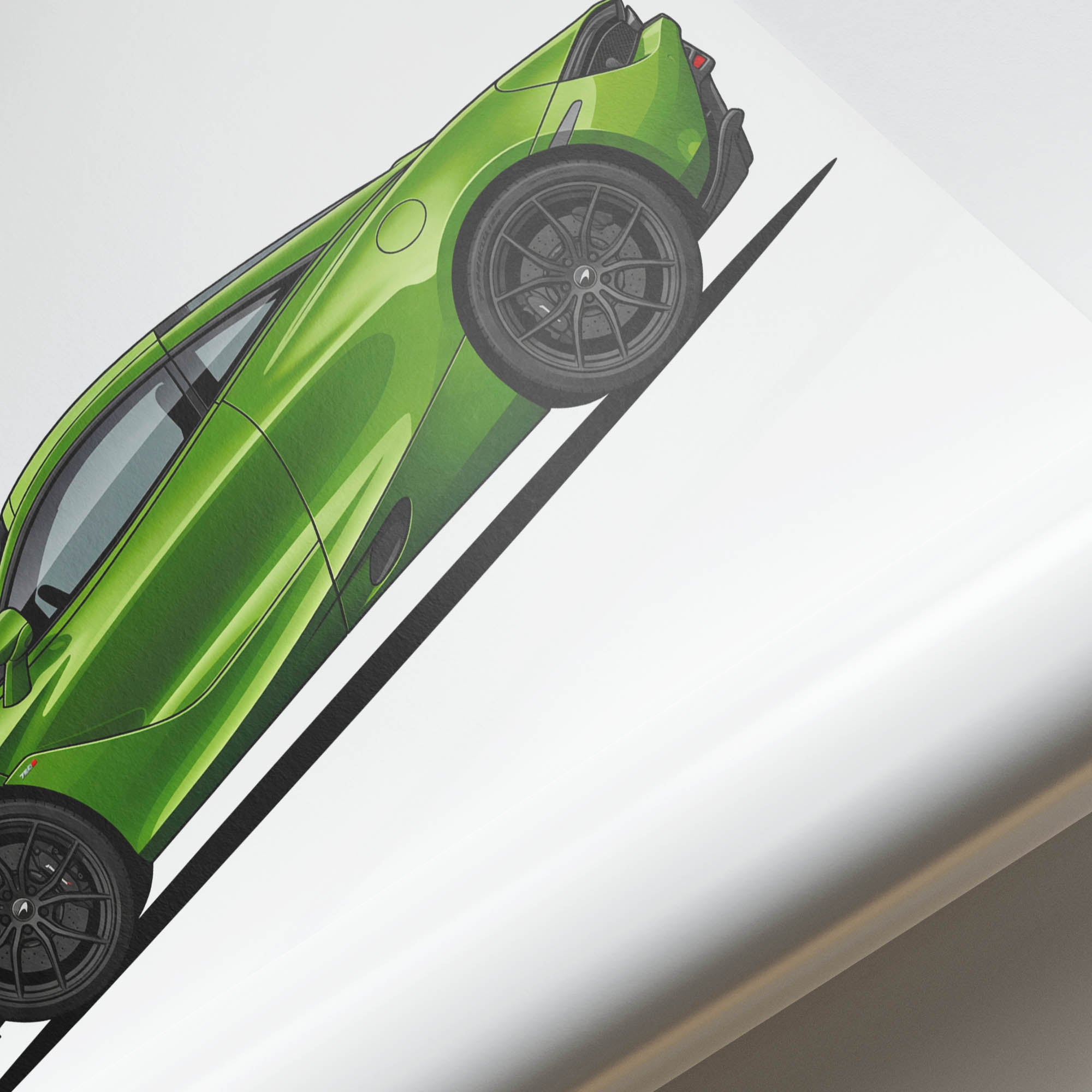 Mclaren 750S Poster – 2024 Mantis Green Side View Sports Car Art Print
