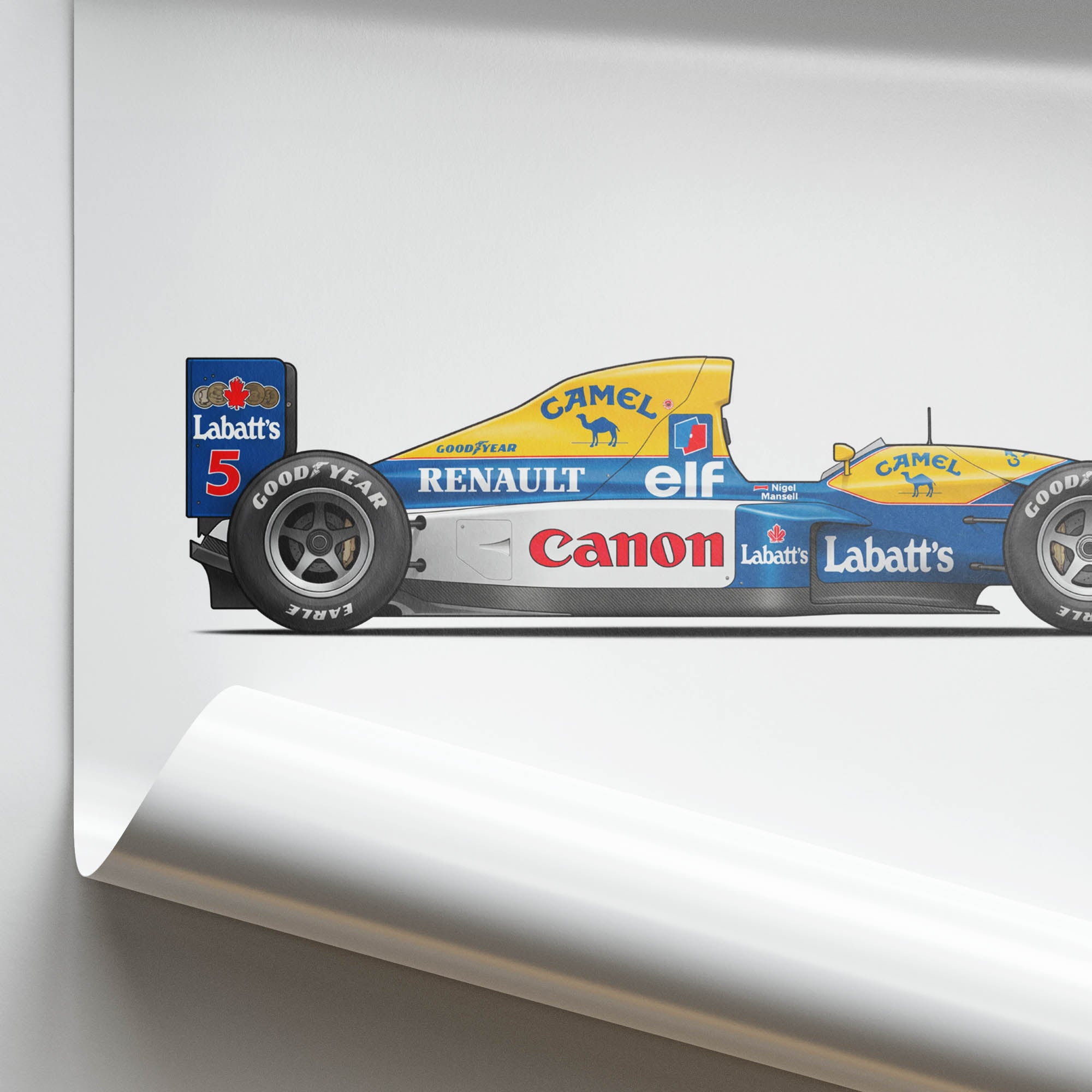 Williams Fw14B Poster – 1992 F1 Racing Print Featuring Nigel Mansell Red 5 Canon Livery