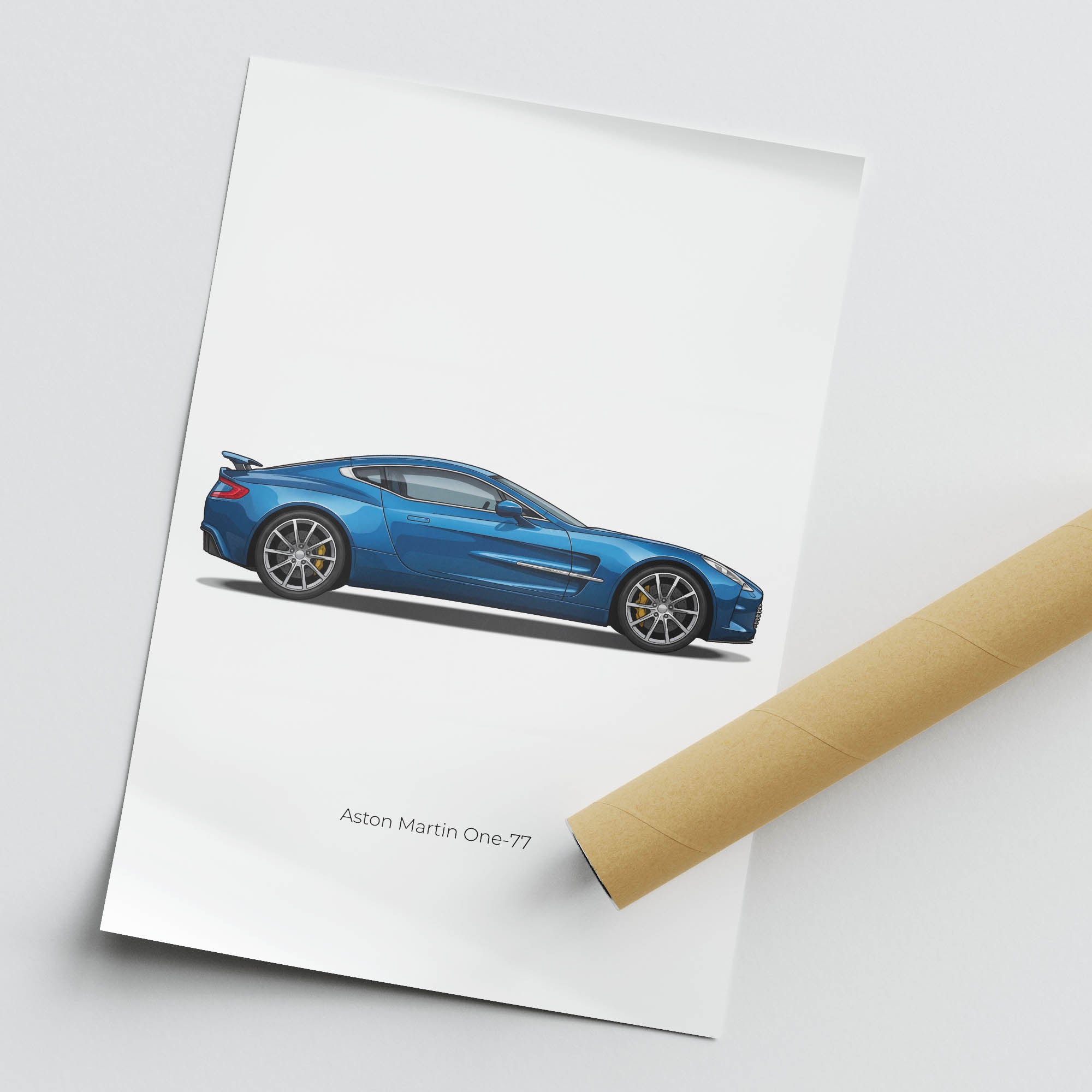 Aston Martin One 77 Blue Side View Poster – Limited Edition Luxury Car Art Print
