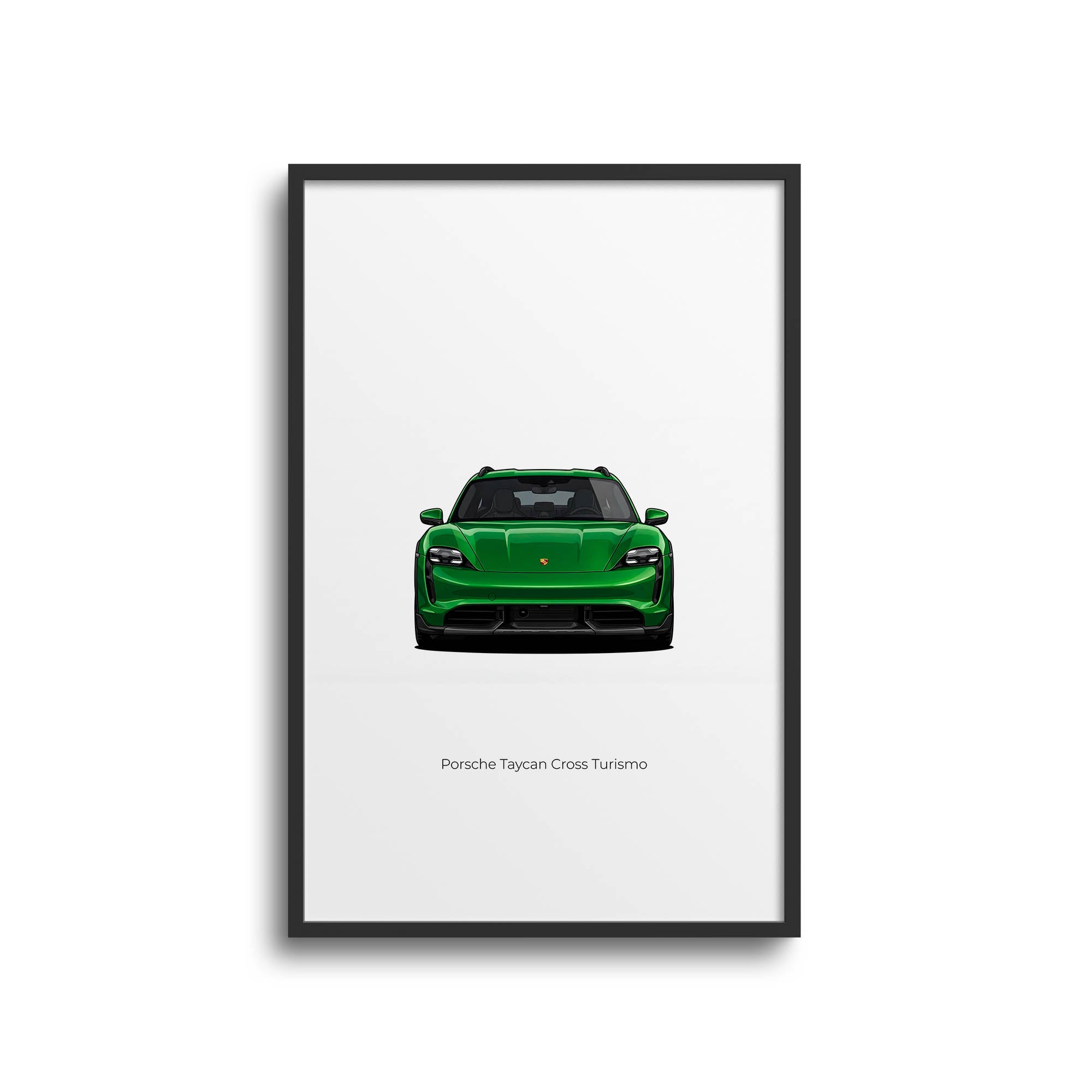 Porsche Taycan Poster – 2021 Cross Turismo Green Metallic Front View Print