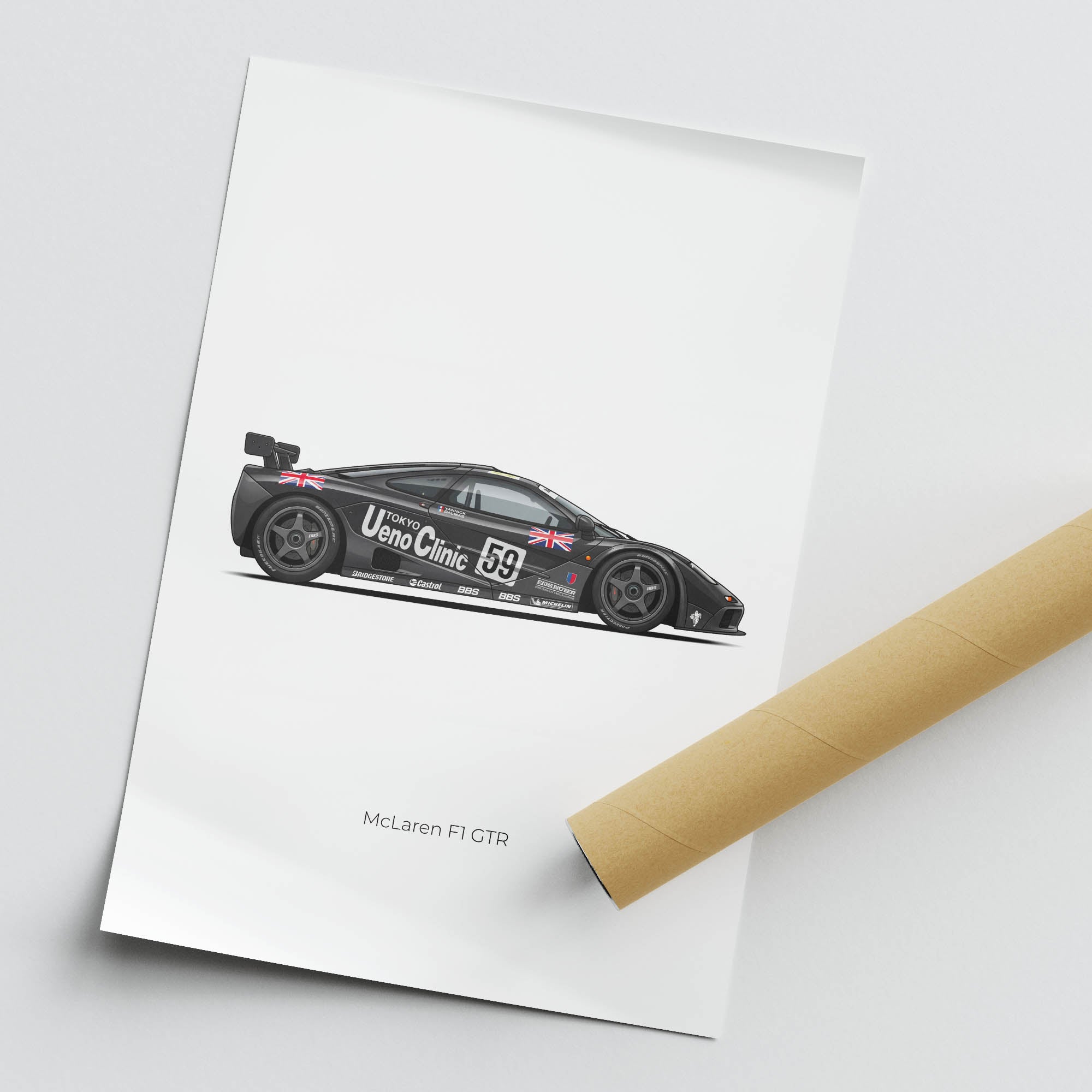 McLaren GTR Poster – 1995 Yannick Dalmas Black Livery Side View Print