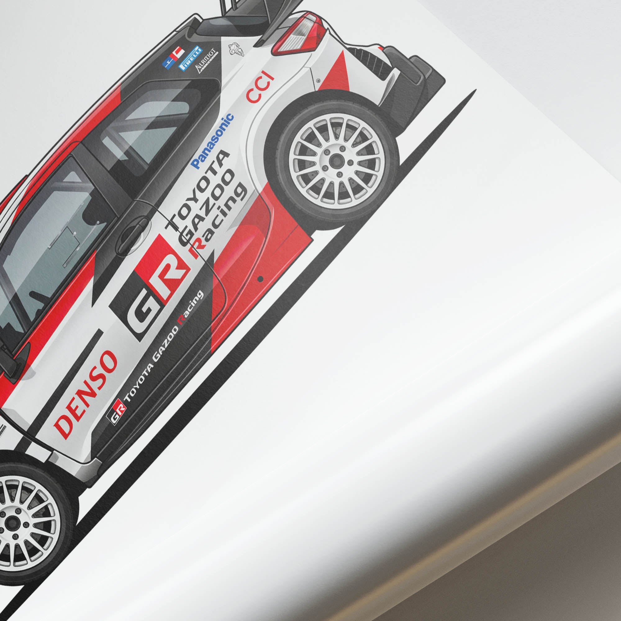 Toyota Yaris Poster – 2018 Gazoo Racing Side View Car Print With White Red Black Livery