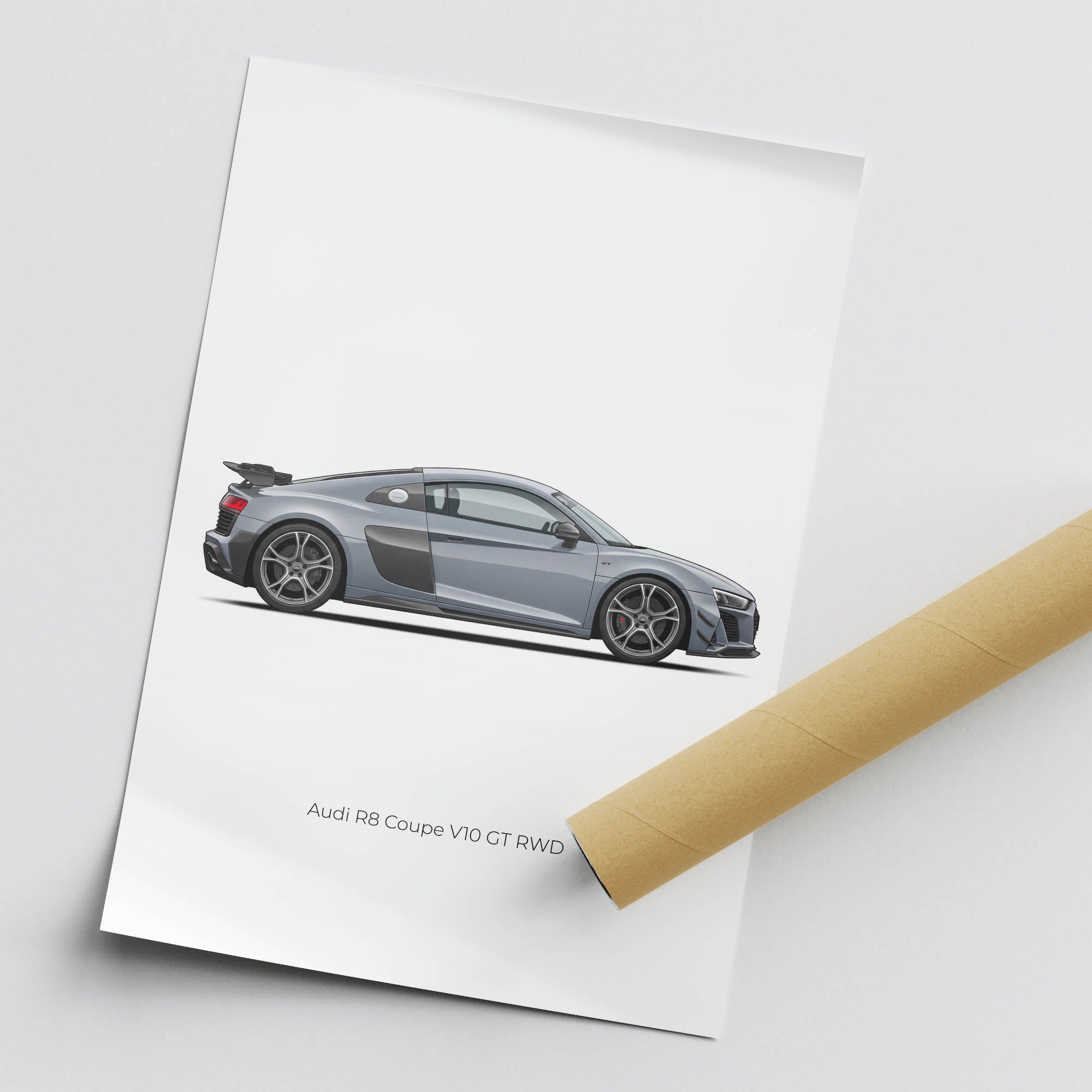 Audi R8 Coupe Poster – 2023 V10 GT Suzuka Grey Sports Car Art Print