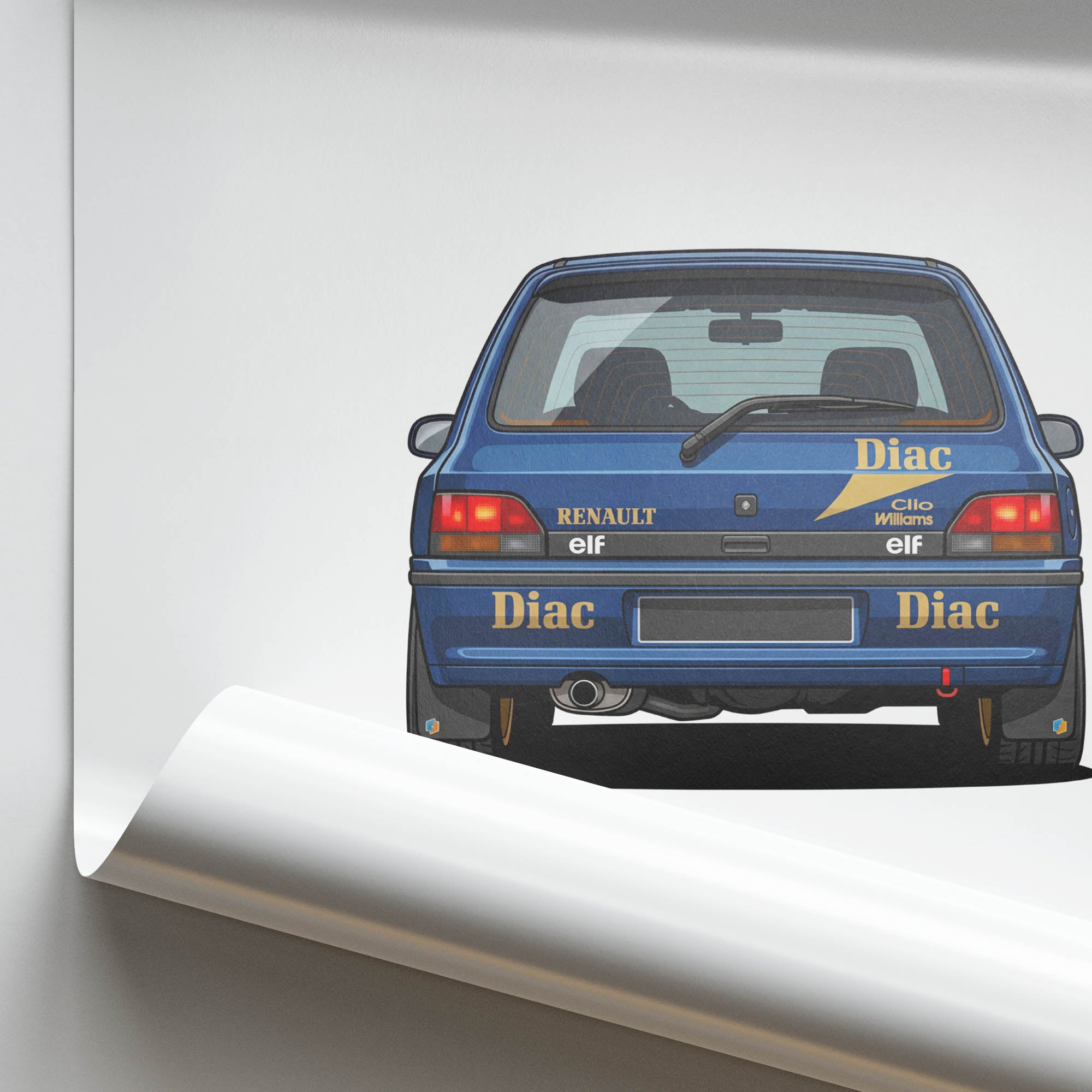 Renault Clio Williams Poster – 1993 Blue Gold Livery Classic Car Print
