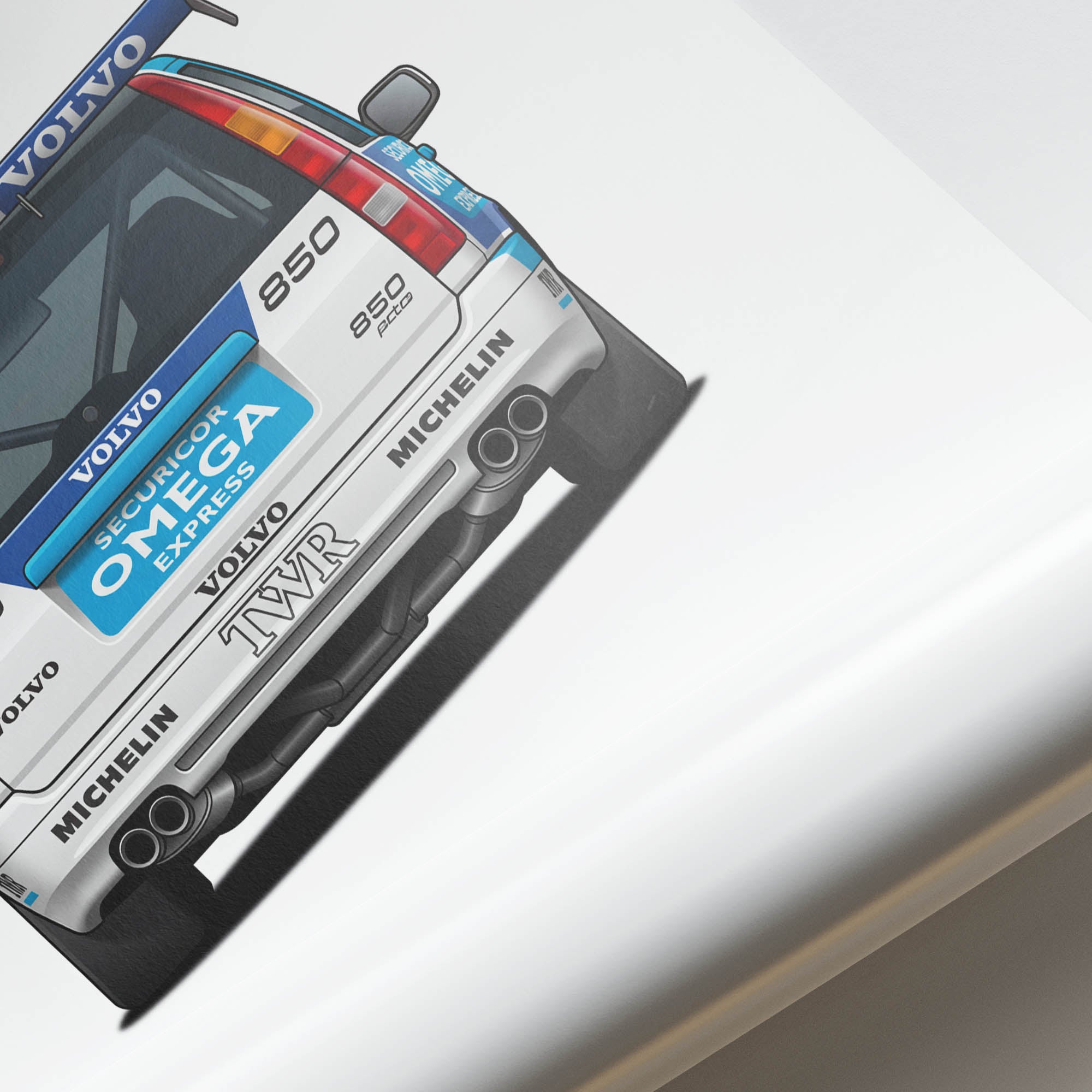 Volvo 850 Estate Poster – 1994 BTCC Rickard Rydell White Blue Livery Print