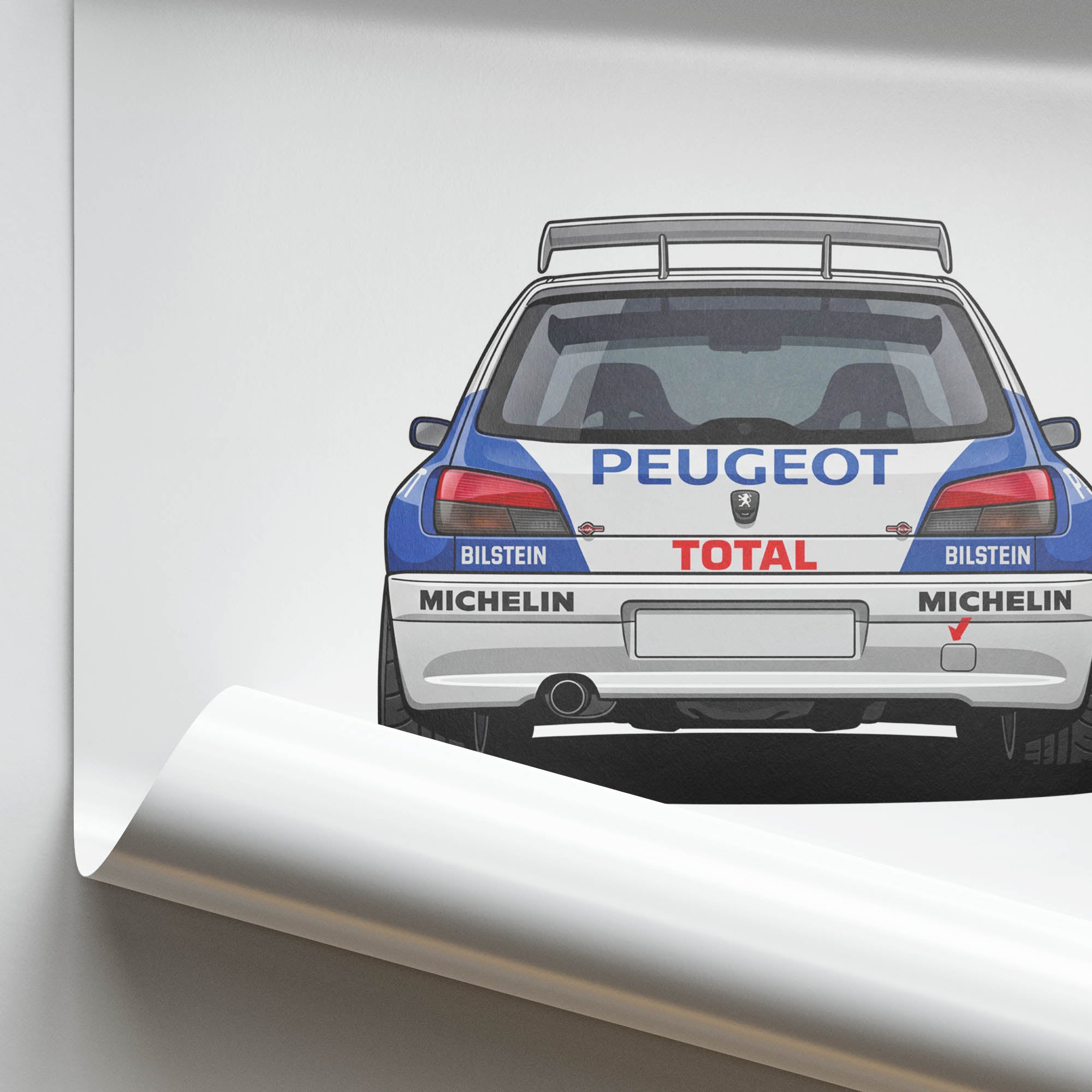 Peugeot 306 Maxi Poster - 1996 Rally Car Print With White Blue Livery