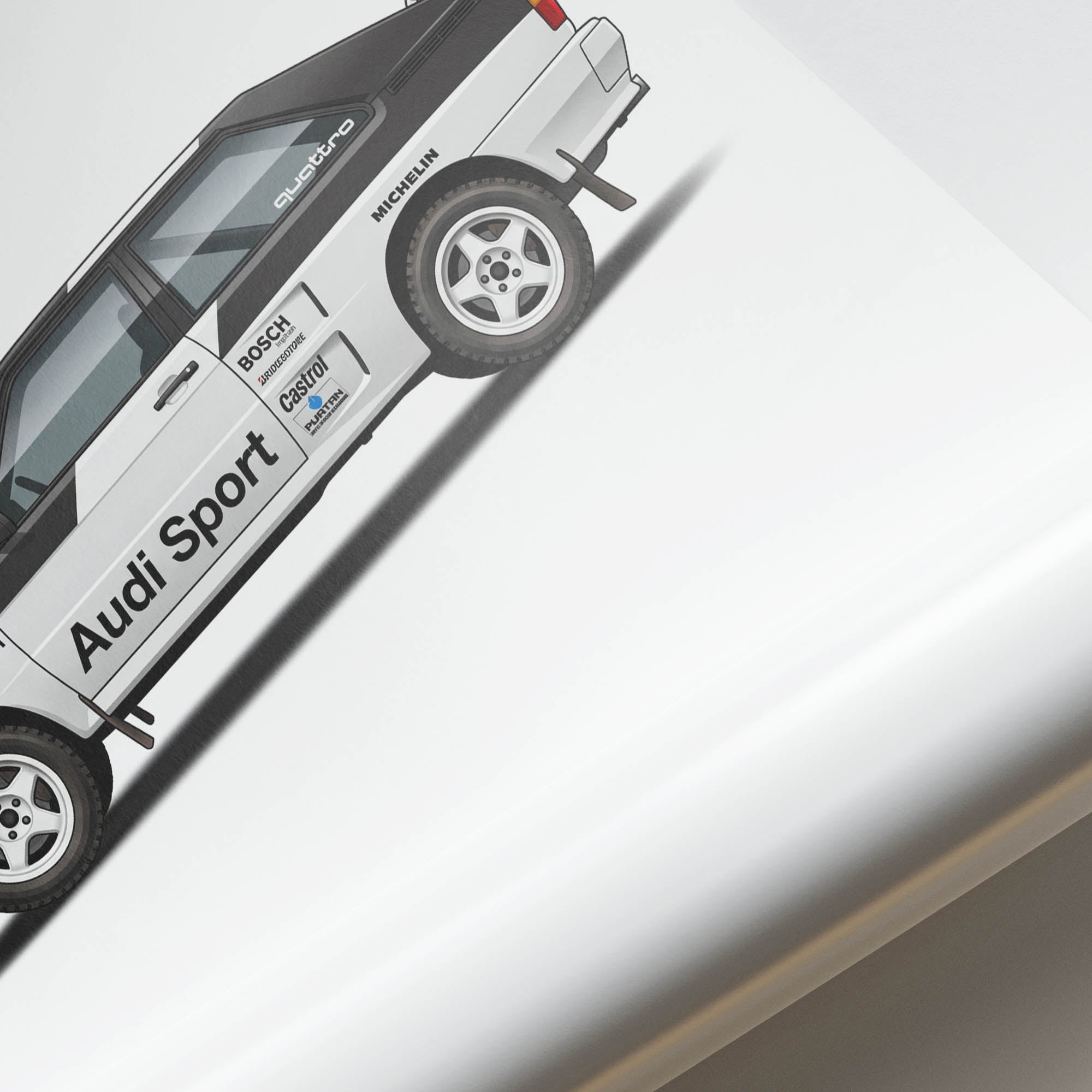 Audi Quattro Poster – 1981 Group 4 Rally Car White Black Livery Print