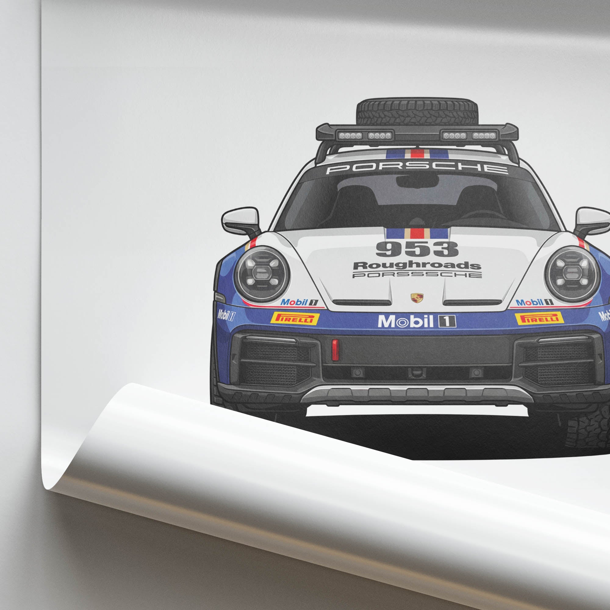 Porsche 911 Poster – 2023 White Blue Racing Car Wall Art Print