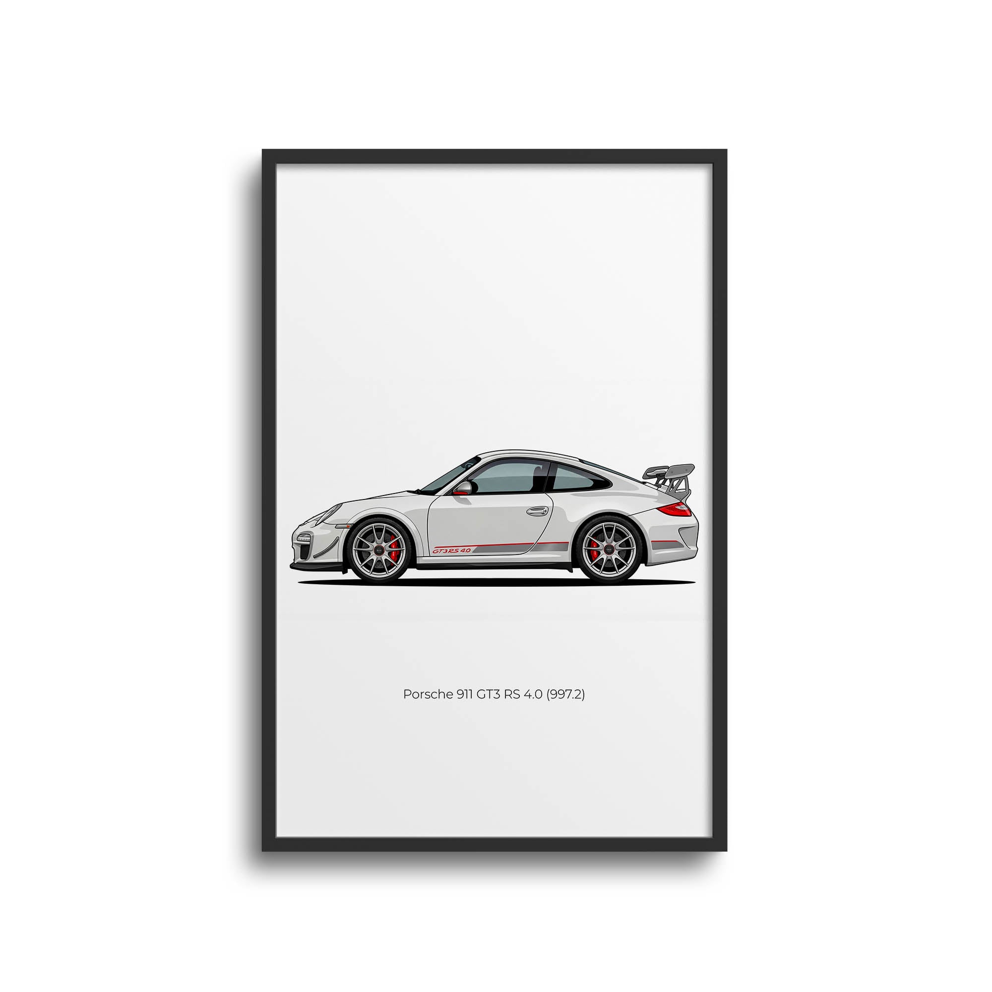 Porsche 911 GT3 RS 2011 Sports Car Poster – White With Grey Red Stripes Art