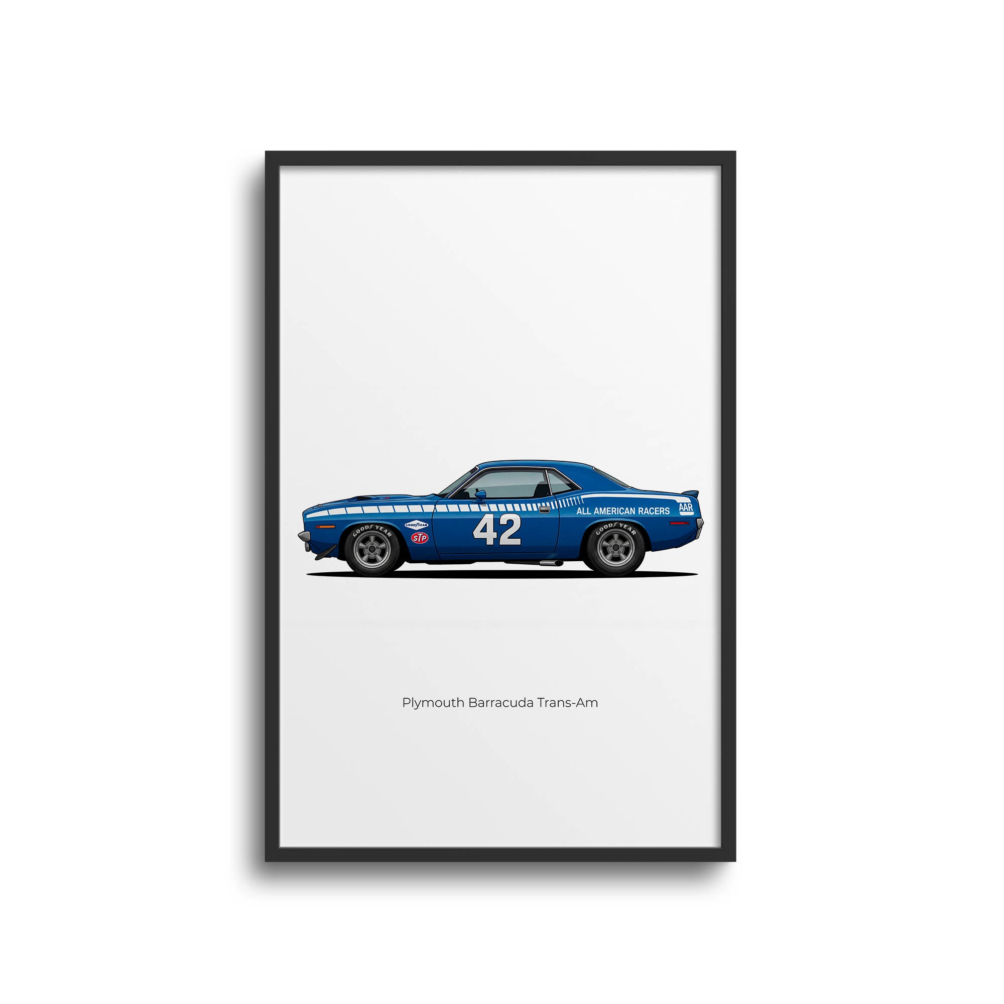 1970 Plymouth Barracuda Trans Am Dan Gurney All American Racers Blue Livery Side View Poster