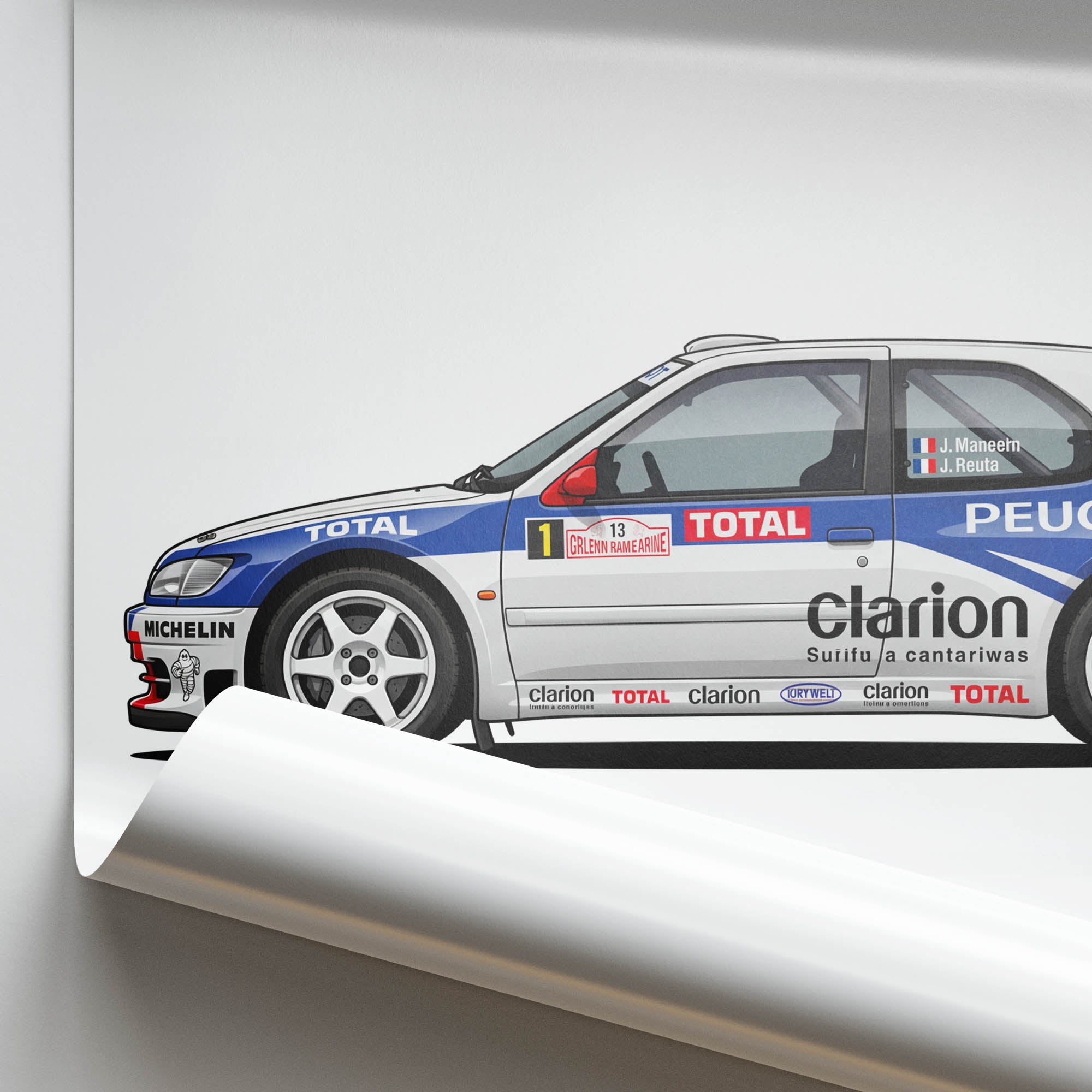 Peugeot 306 Maxi Poster – 1996 Rally Car Artwork With White Blue Livery Print