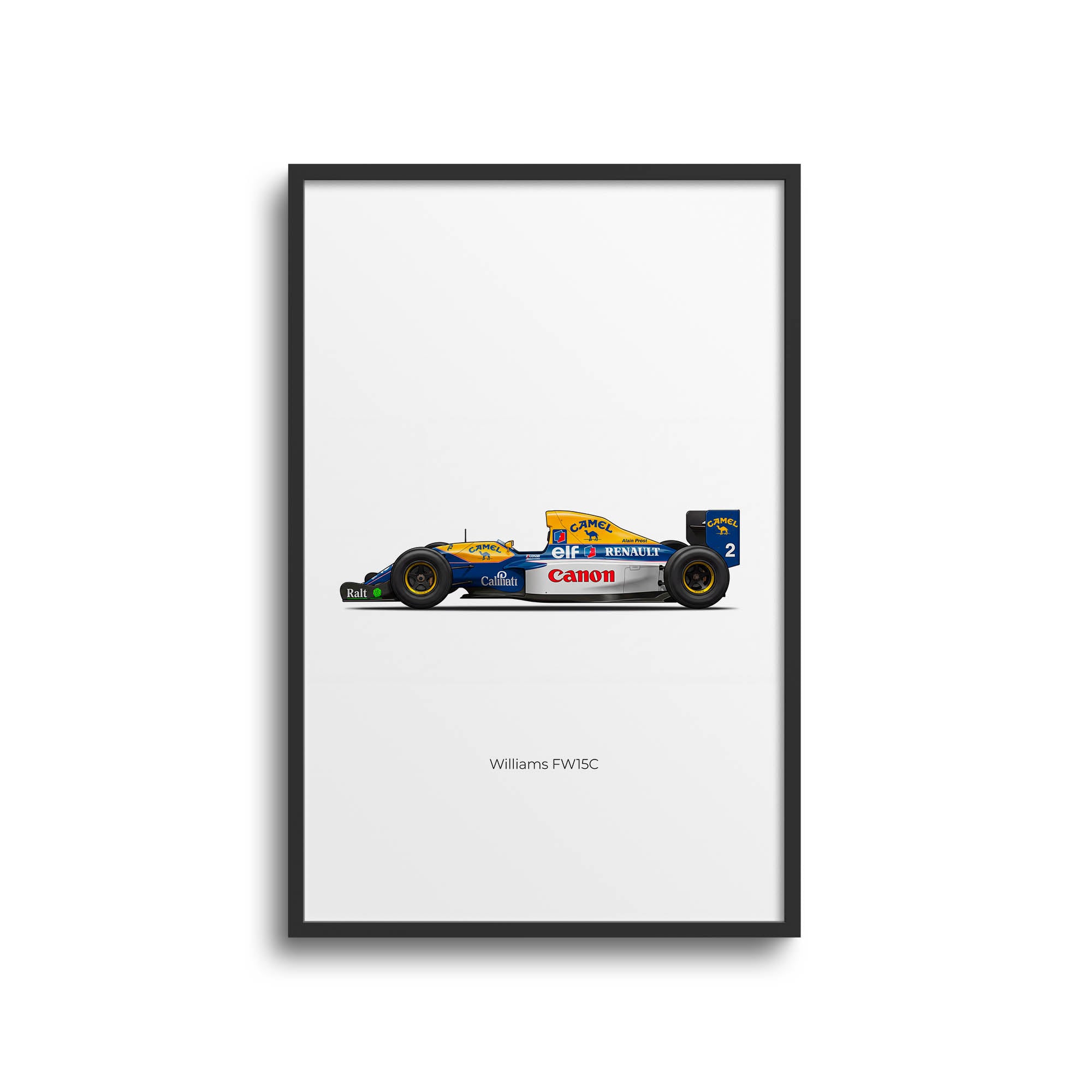 Williams FW15C Poster - 1993 Formula 1 Art Featuring Alain Prost & Canon Camel Livery