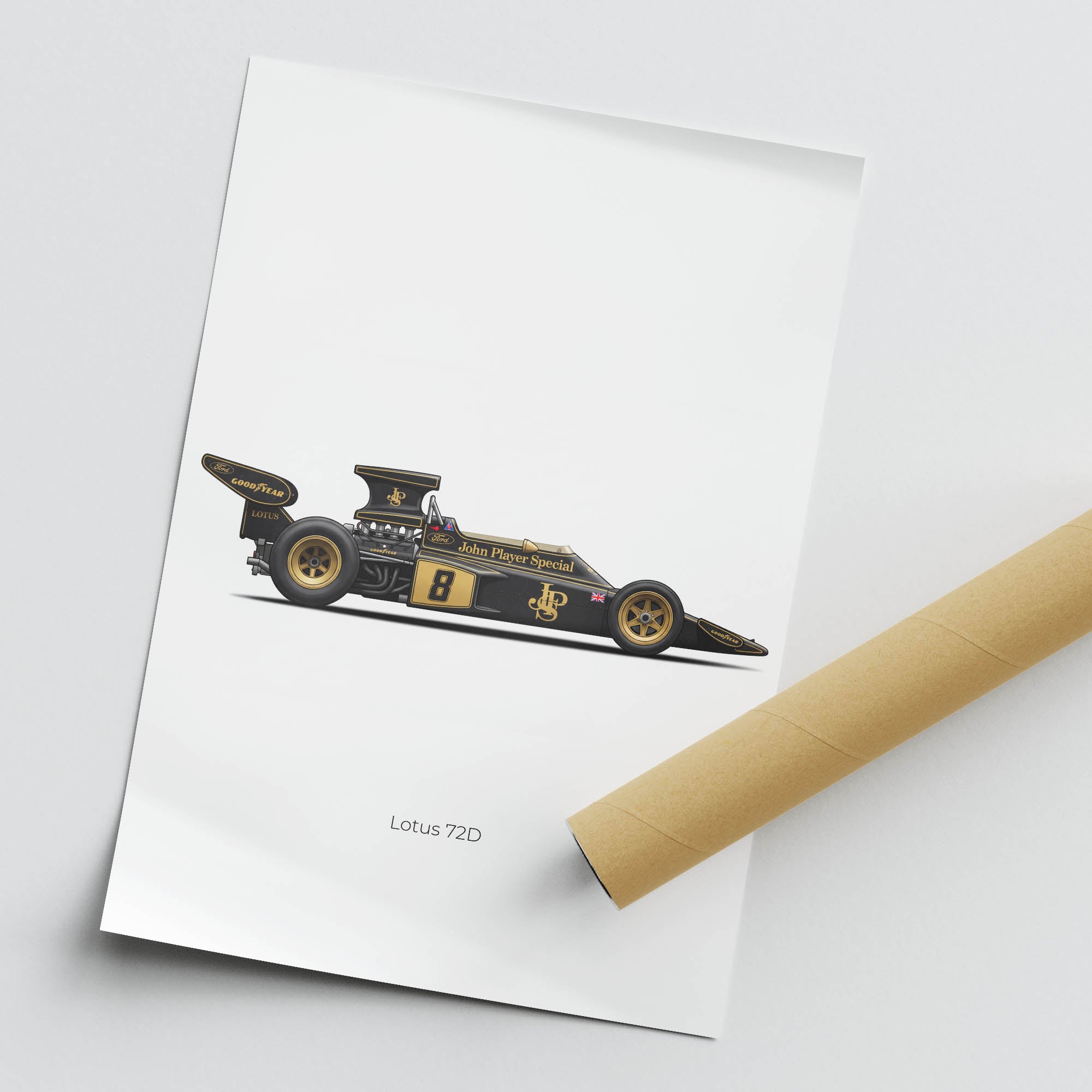 Lotus 72D Poster – 1972 Emerson Fittipaldi John Player Special Side View Print
