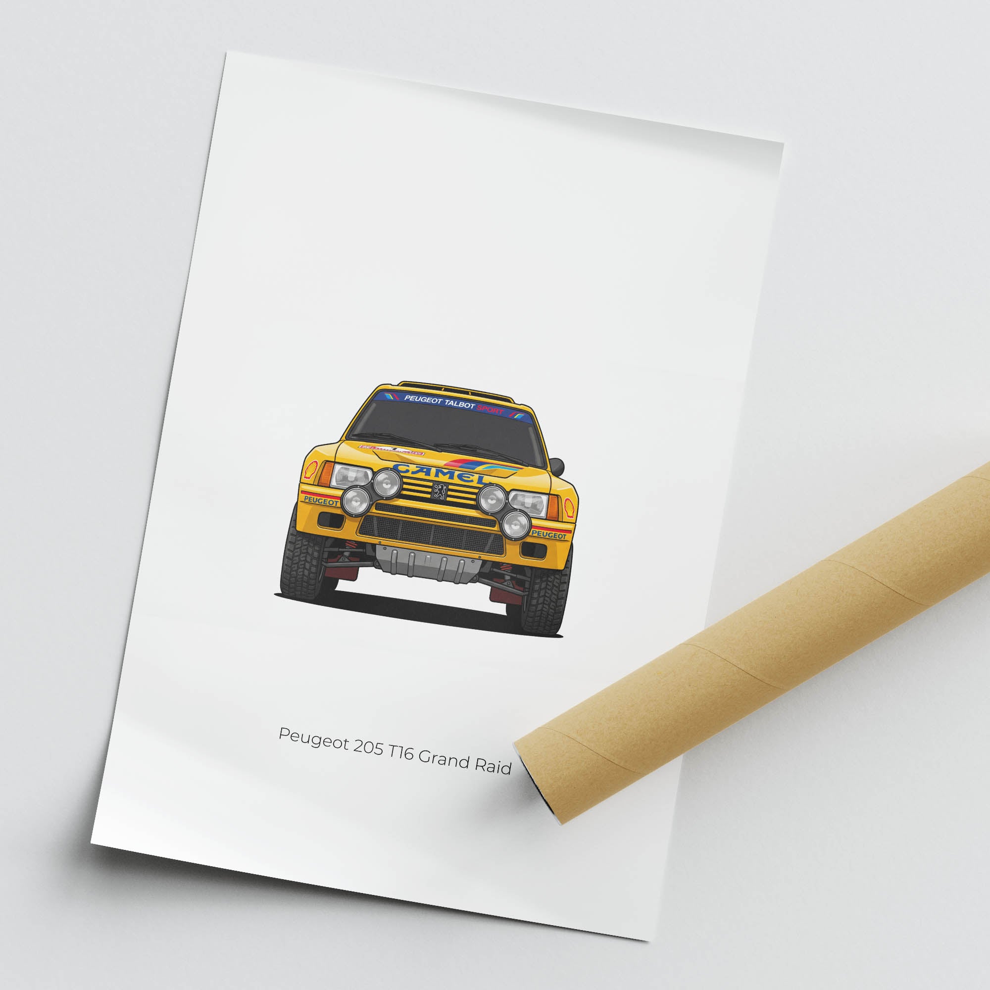 Peugeot 205 T16 Poster – 1987 Dakar Rally Camel Yellow Livery Print