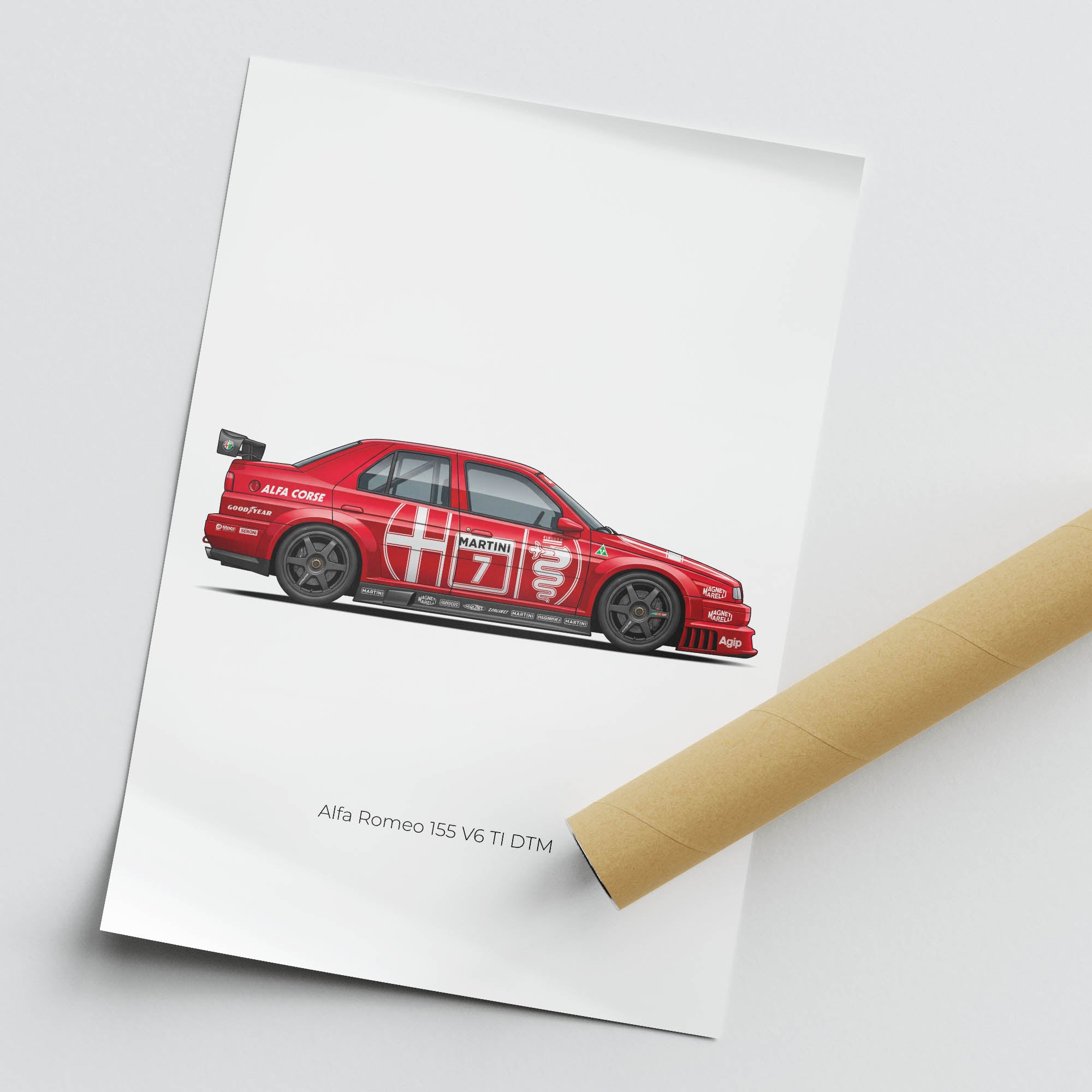 Alfa Romeo 155 Poster - 1992 DTM Racing Red Livery Side View Print