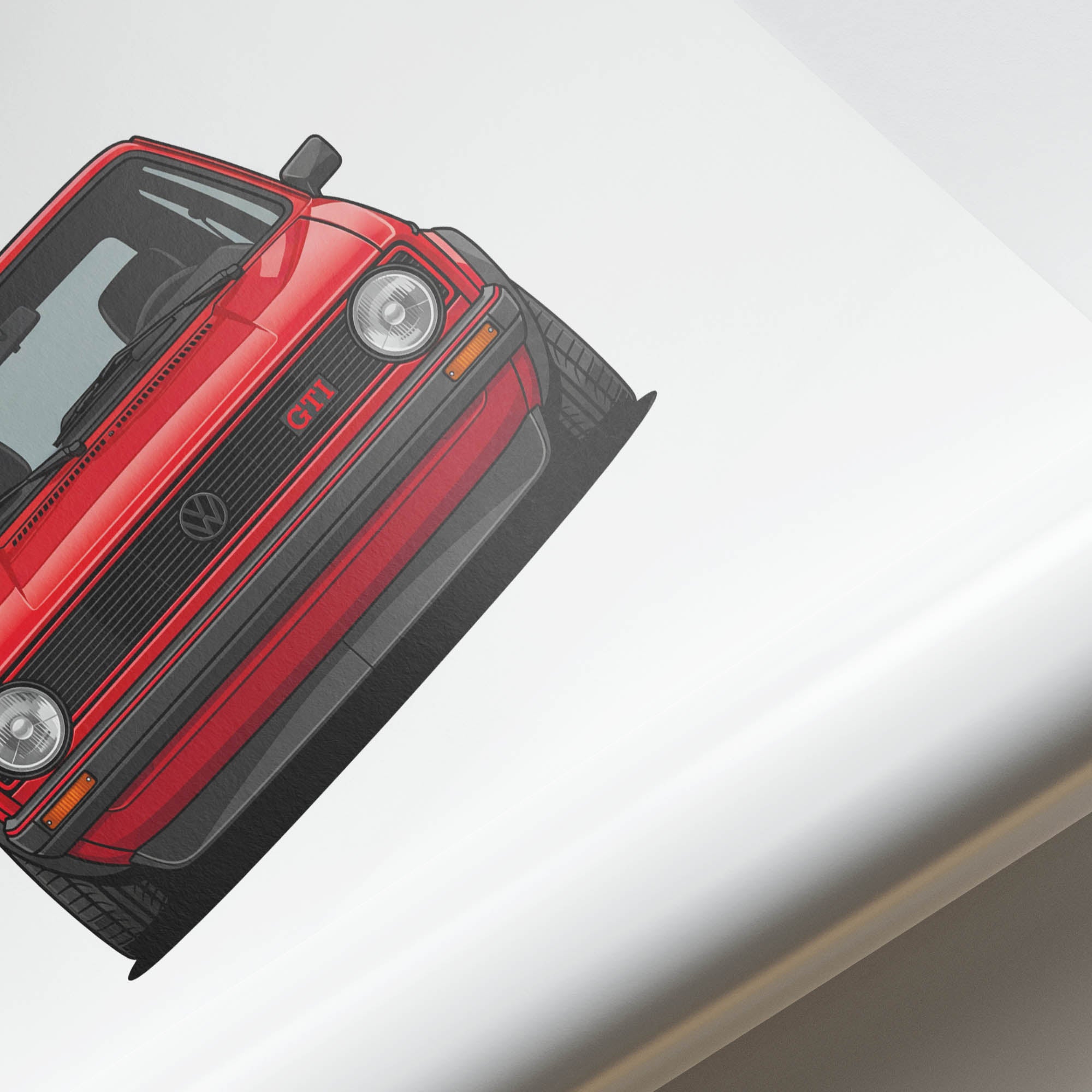 Volkswagen Golf Mk1 Vintage Car Poster - 1976 Mars Red GTI Front View Print