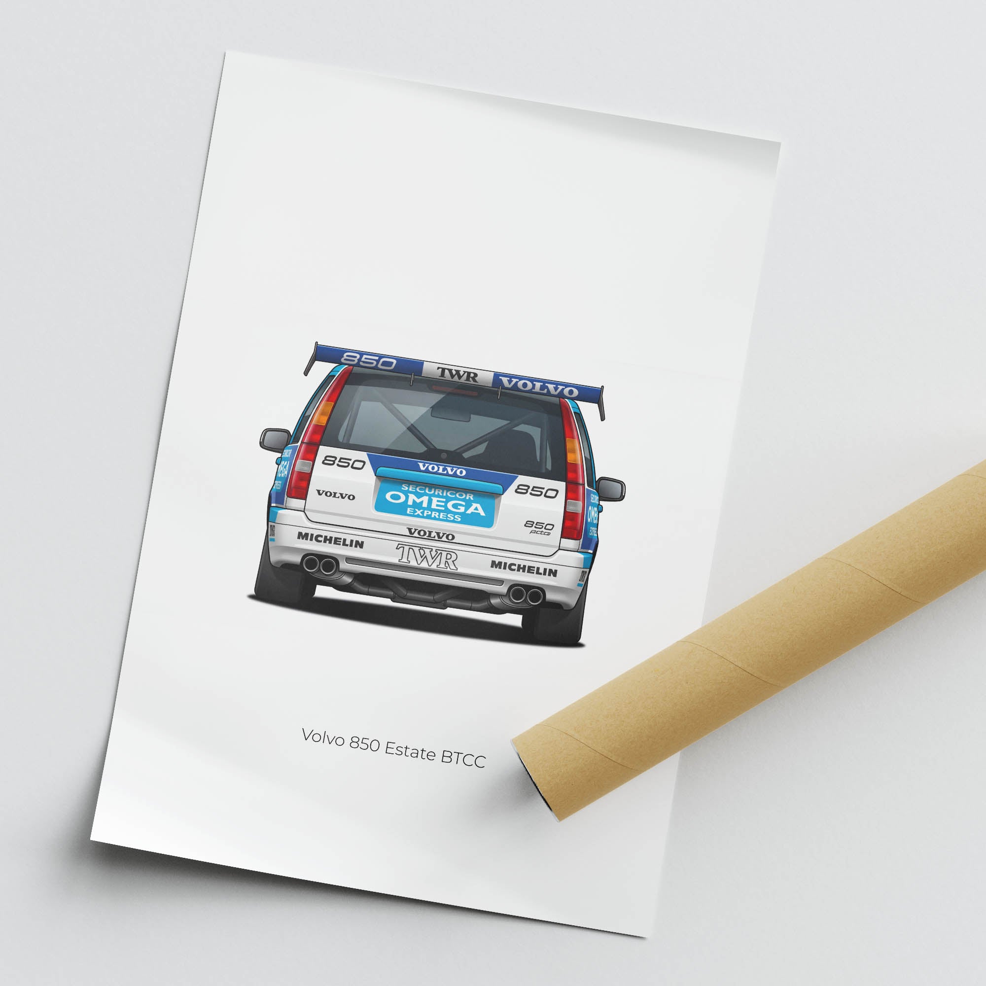 Volvo 850 Estate Poster – 1994 BTCC Rickard Rydell White Blue Livery Print
