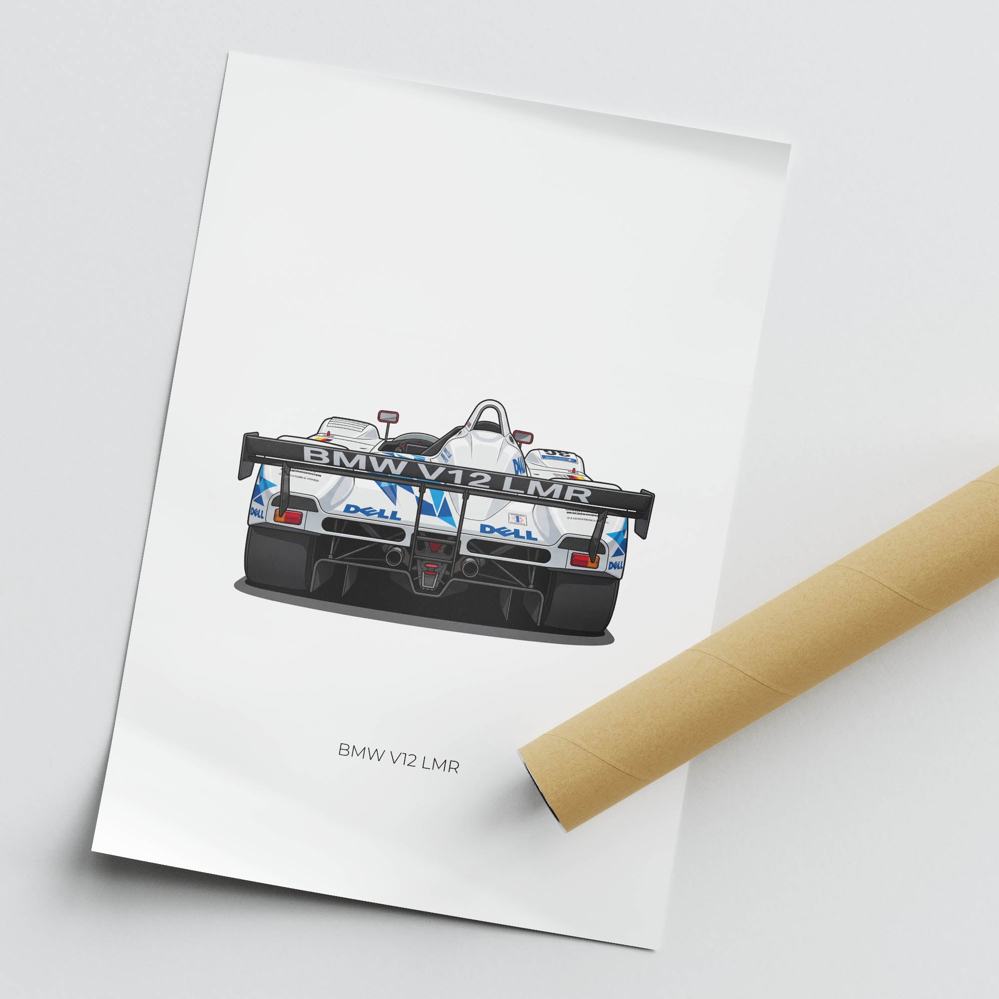 BMW V12 LMR Poster - 1999 White Blue Livery Geometric Art Motorsport Print
