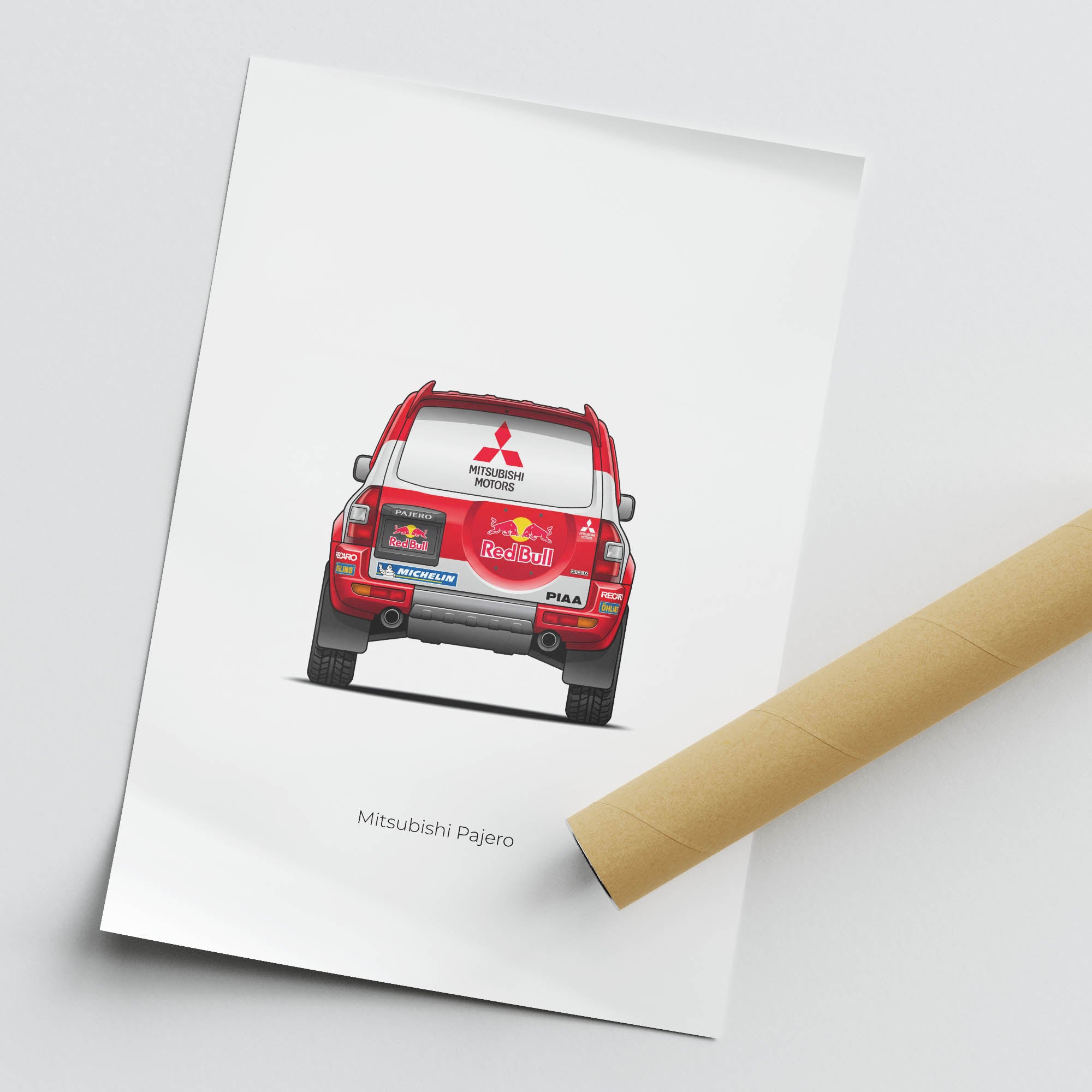 Mitsubishi Pajero Poster - 2001 Dakar Rally Red White Livery Print