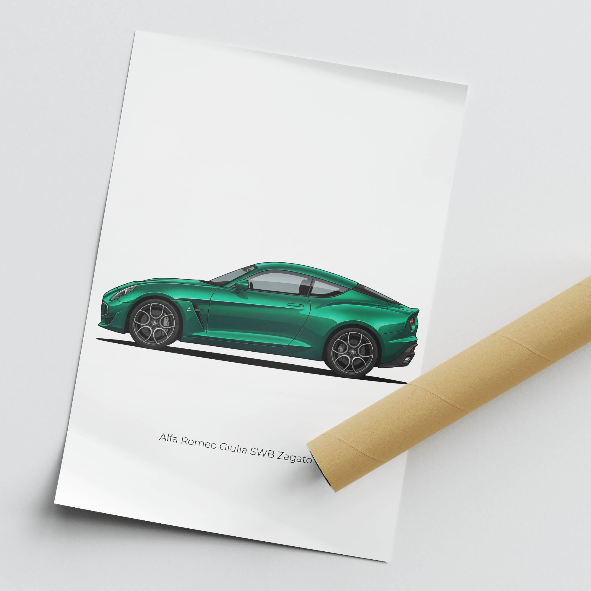 Alfa Romeo Giulia Poster - 2023 Zagato Design Print | Green Car Wall Art