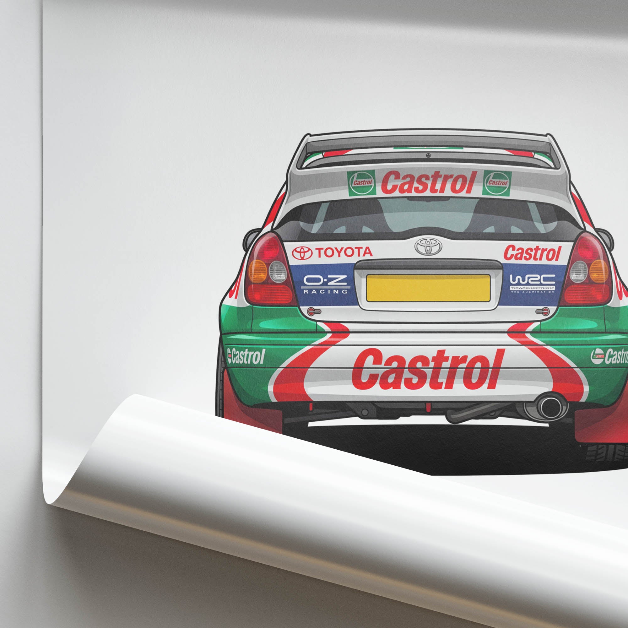 Toyota Corolla Poster – 1998 Castrol Green & Red Livery Rally Car Print