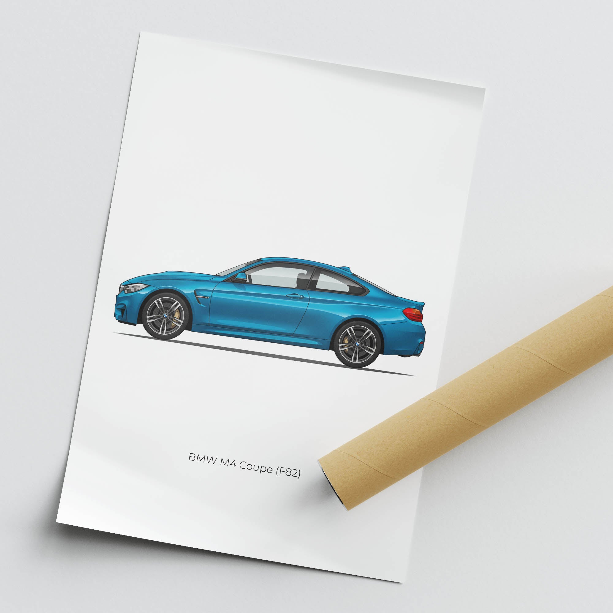 BMW M4 Coupe Poster – 2015 F82 Yas Marina Blue Car Side View Print