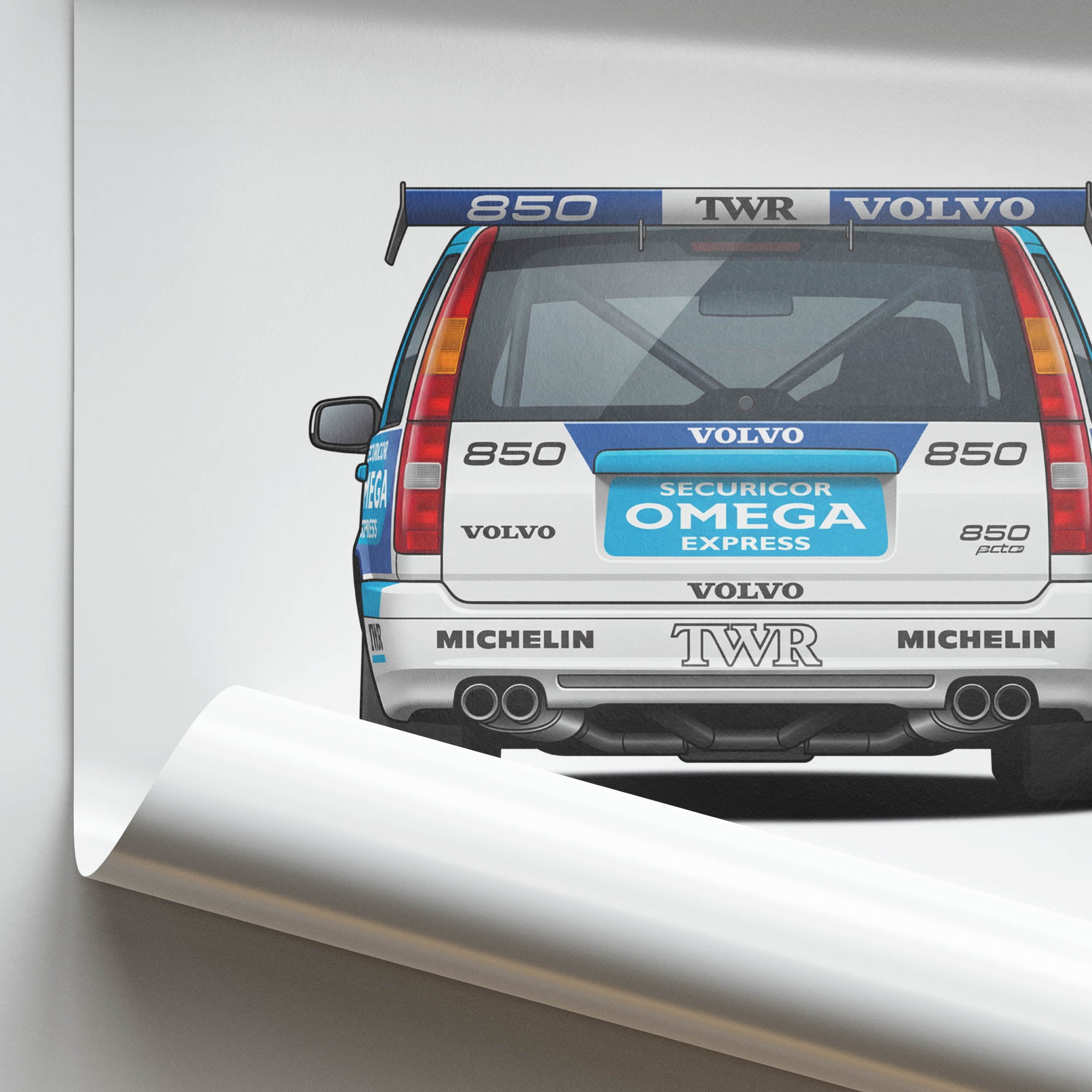 Volvo 850 Estate Poster – 1994 BTCC Rickard Rydell White Blue Livery Print