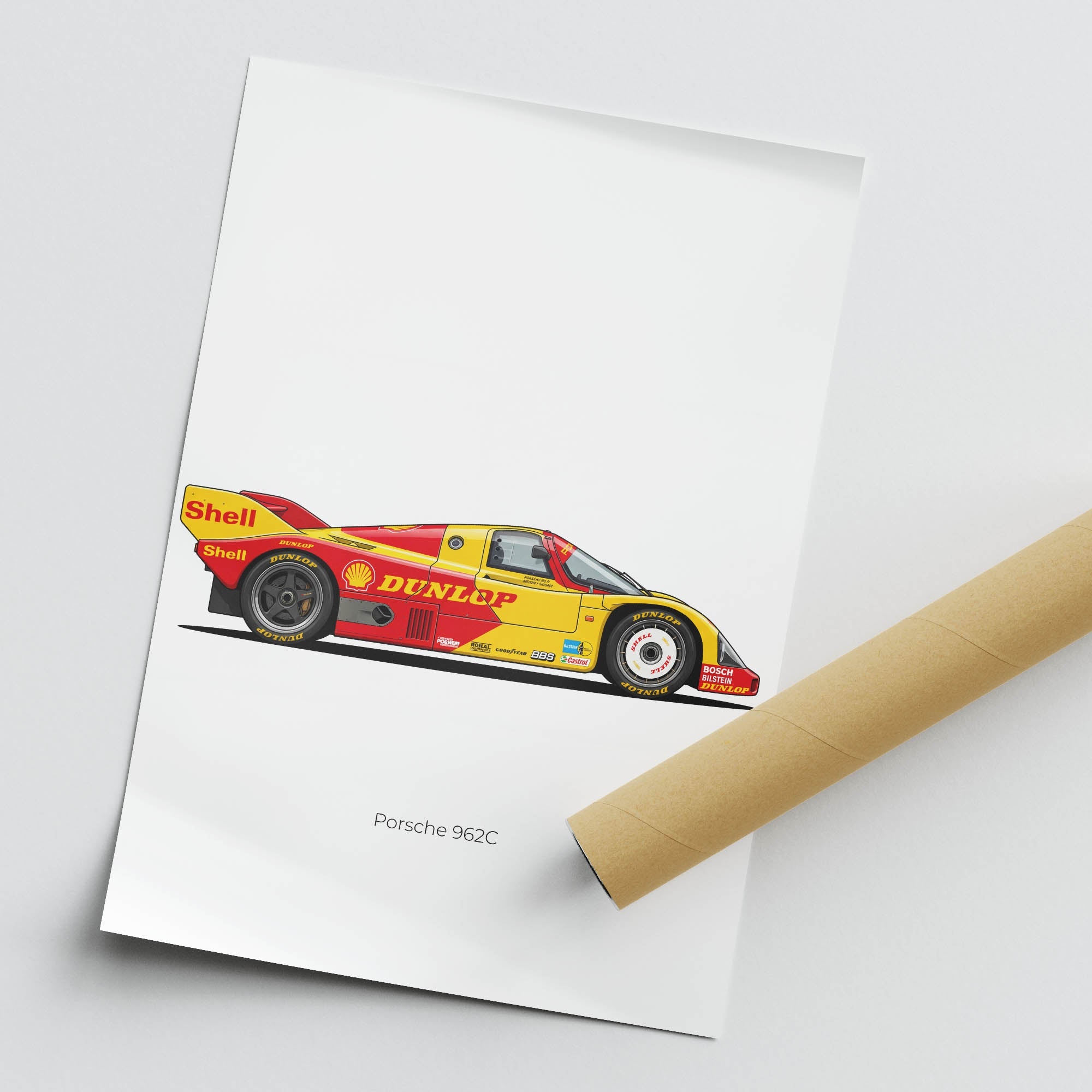 Porsche 962C Poster - Vintage 1987 Racing Car Print With Shell Dunlop Livery