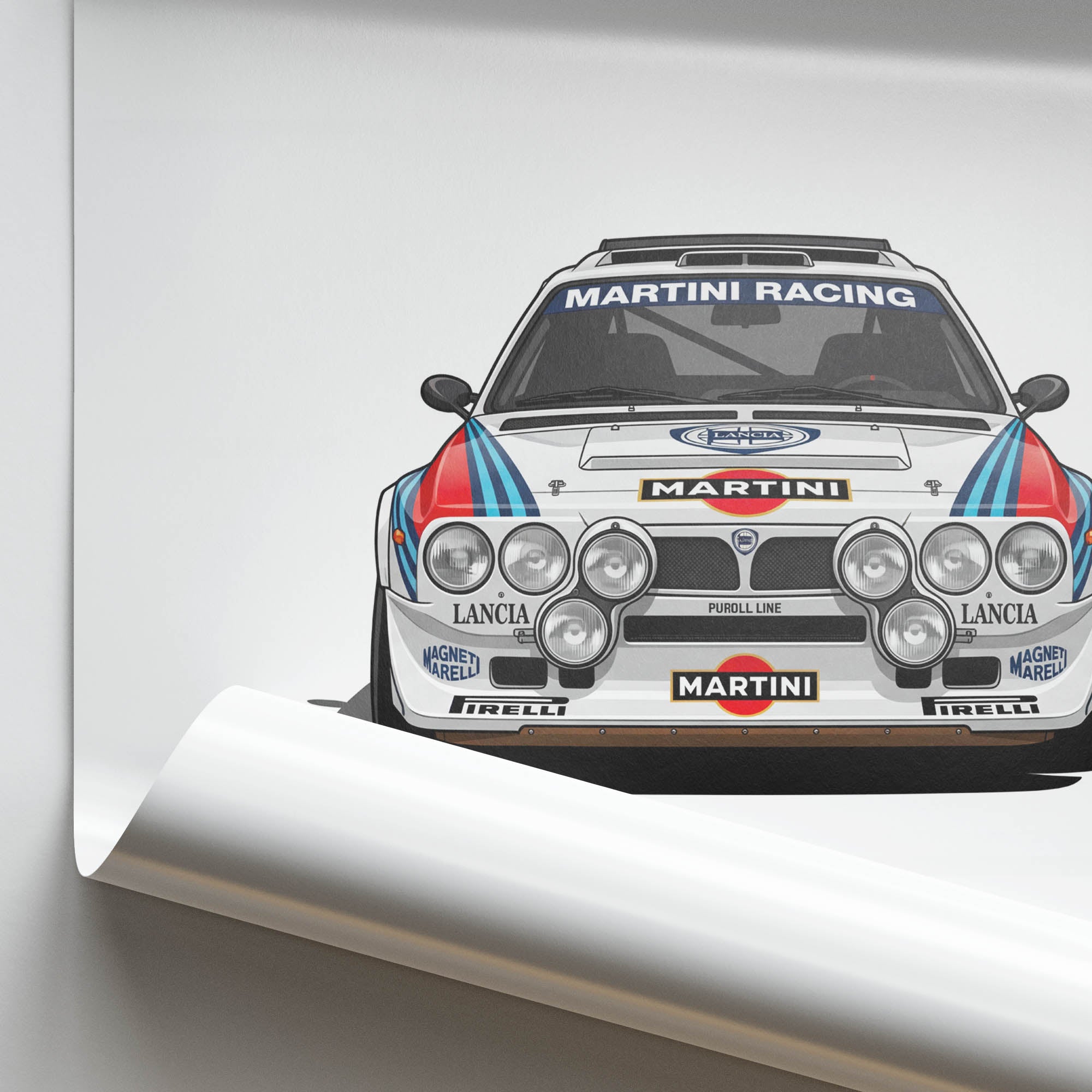 Lancia Delta S4 Poster – 1986 Martini Racing Rally Car Print | Front View Wall Art