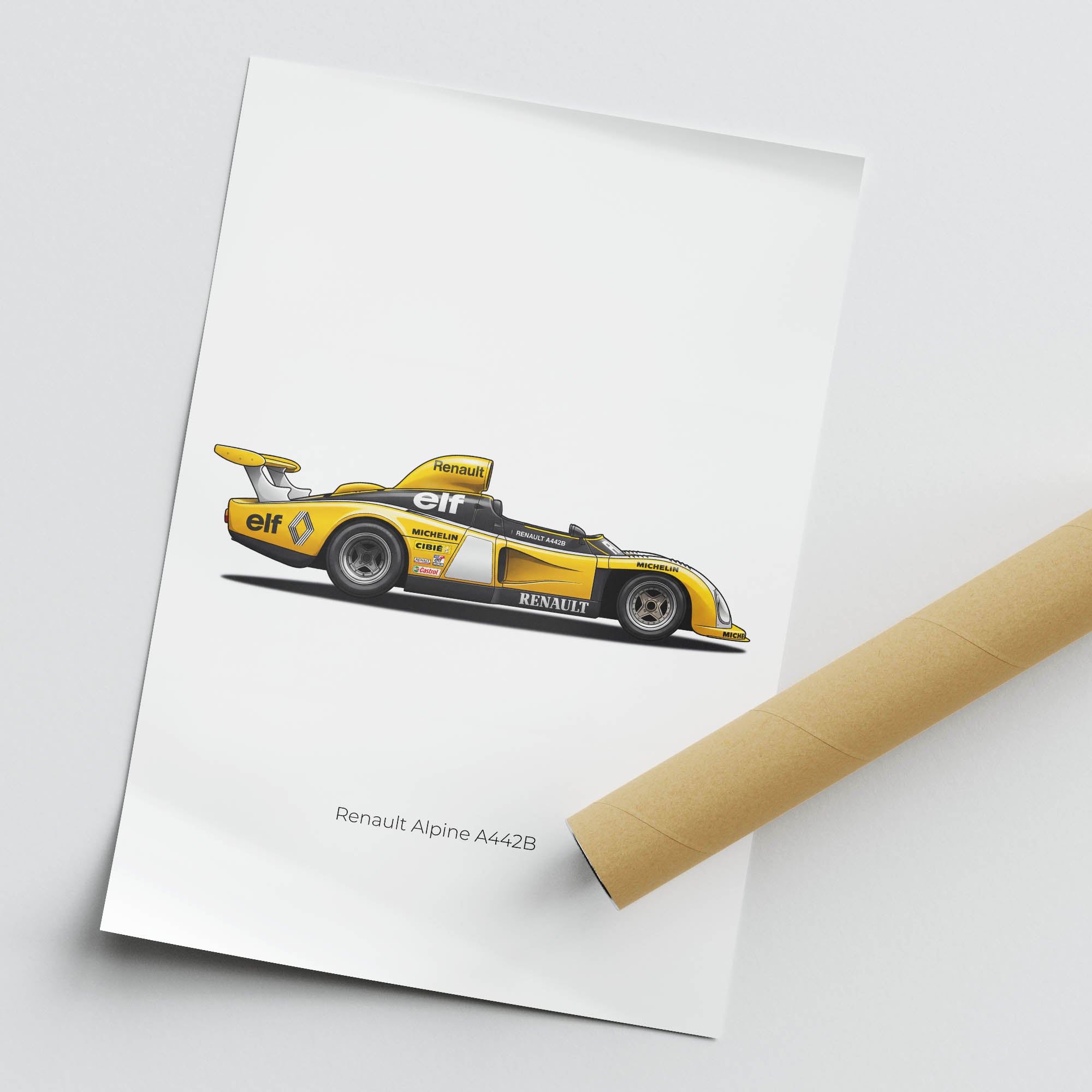Renault Alpine Poster – 1978 Alpine A442B Vintage Race Art Print | Yellow Black Livery