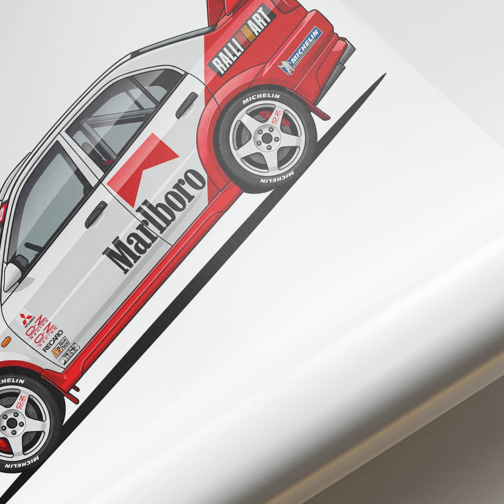 Mitsubishi Lancer Evolution Poster - 1999 Evo 6 Rally Car Print | Marlboro Racing Design