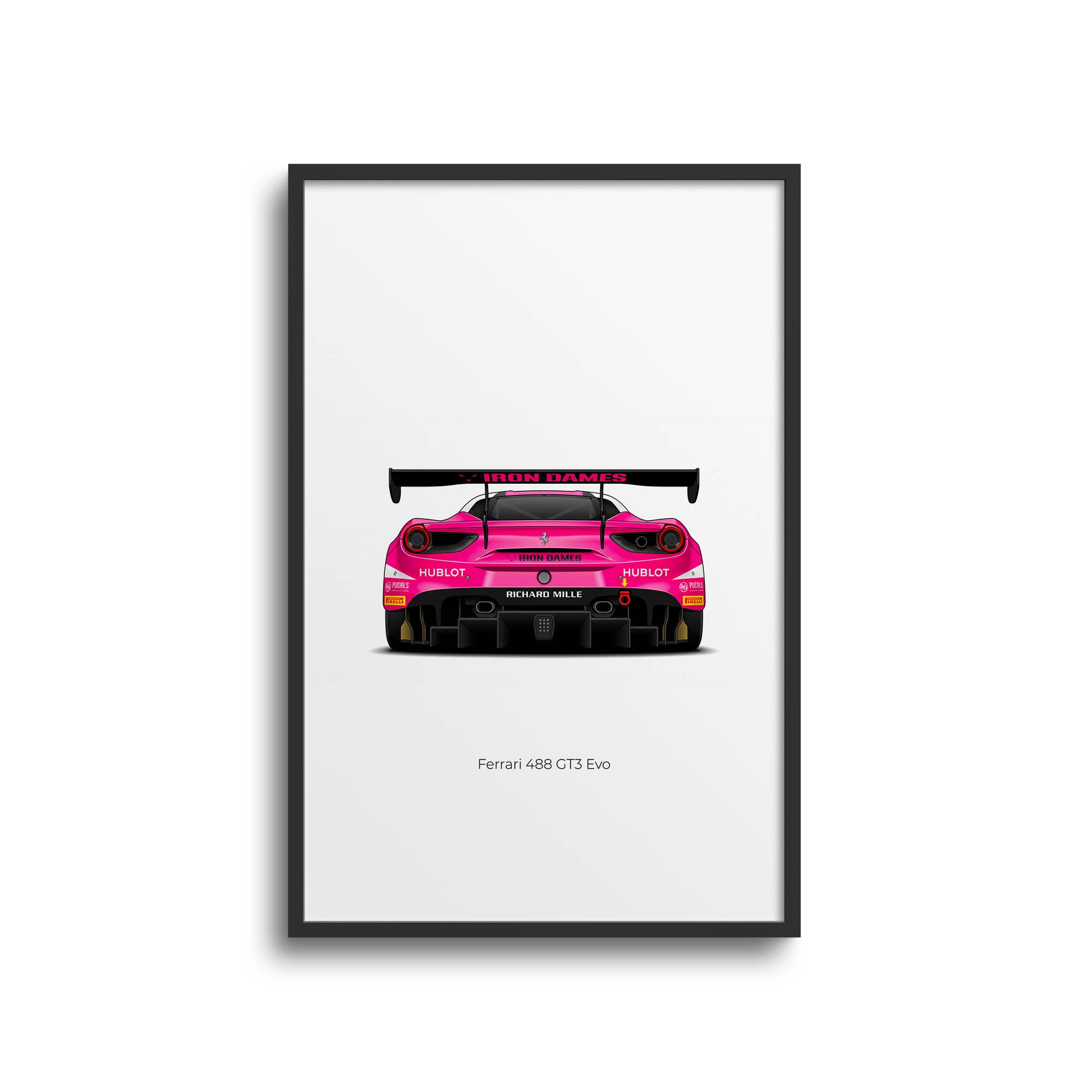 Ferrari 488 GT3 Poster – 2021 Iron Dames Pink Livery Race Car Print