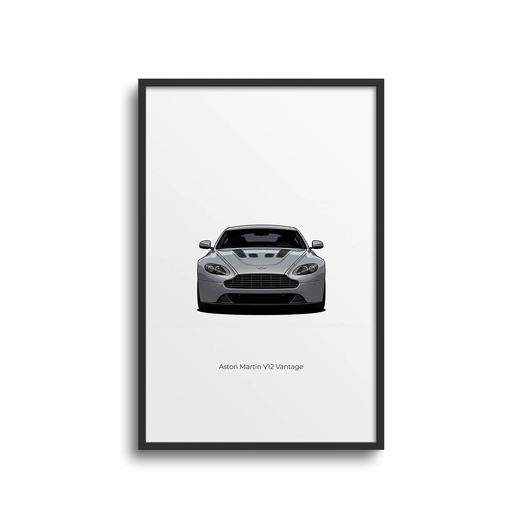 Aston Martin V12 Vantage Silver Sports Car Poster - 2009 Front View Print