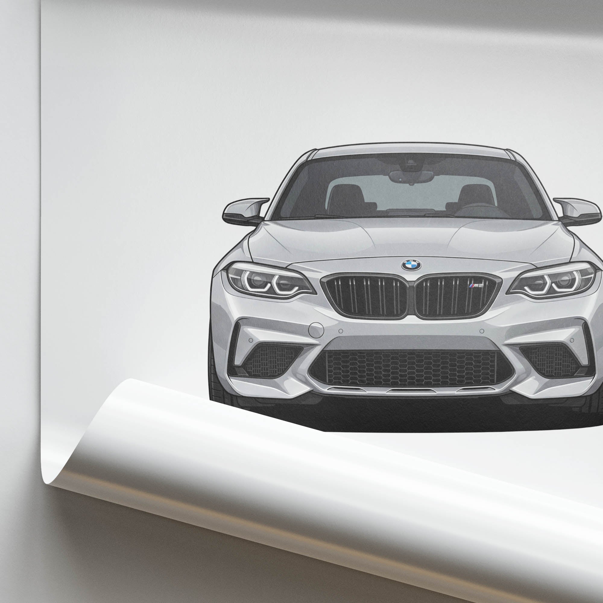 BMW M2 Poster - 2019 Competition Silver Metallic Car Front View Print