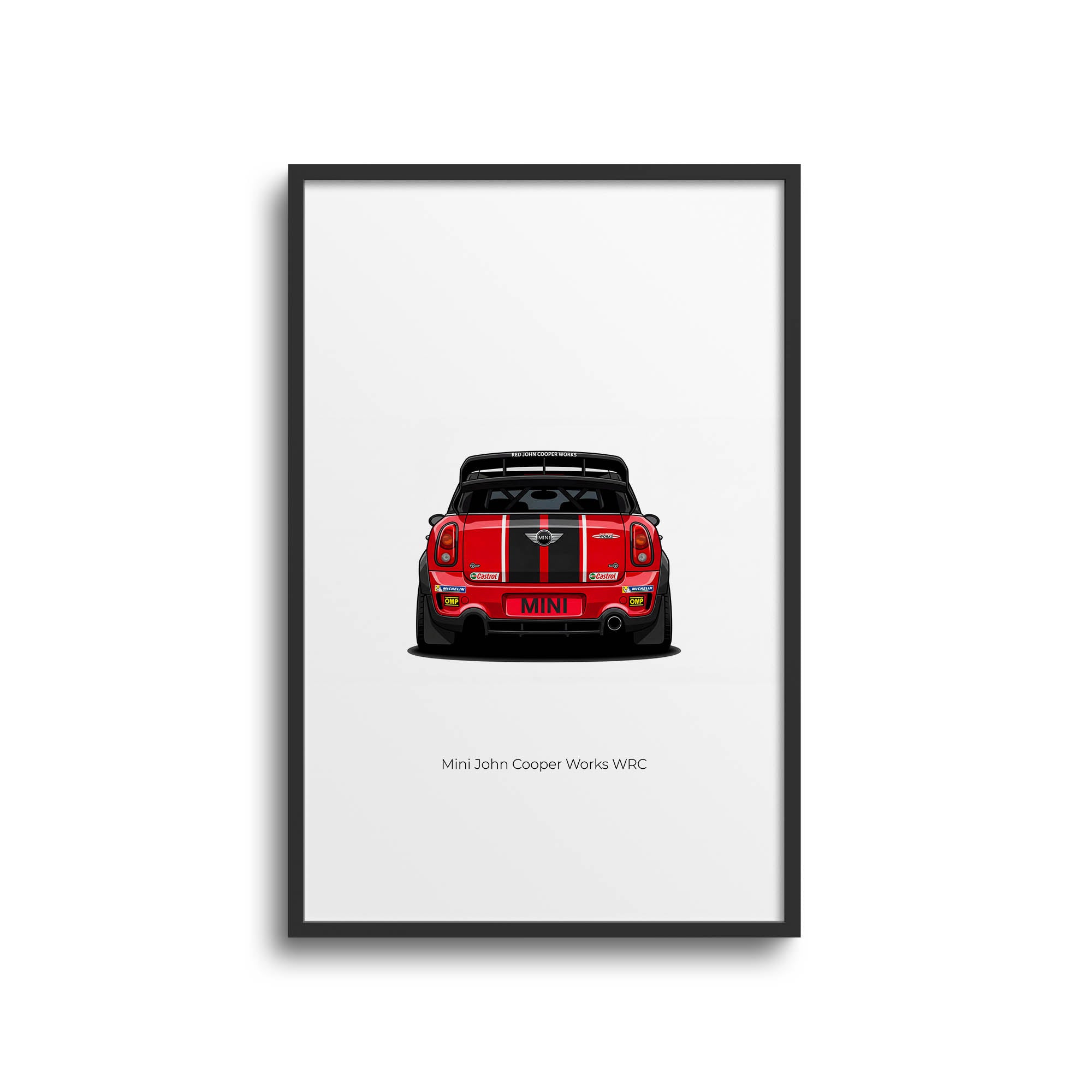 Mini John Cooper Works Poster - 2011 Red Black Car Racing Back View Print