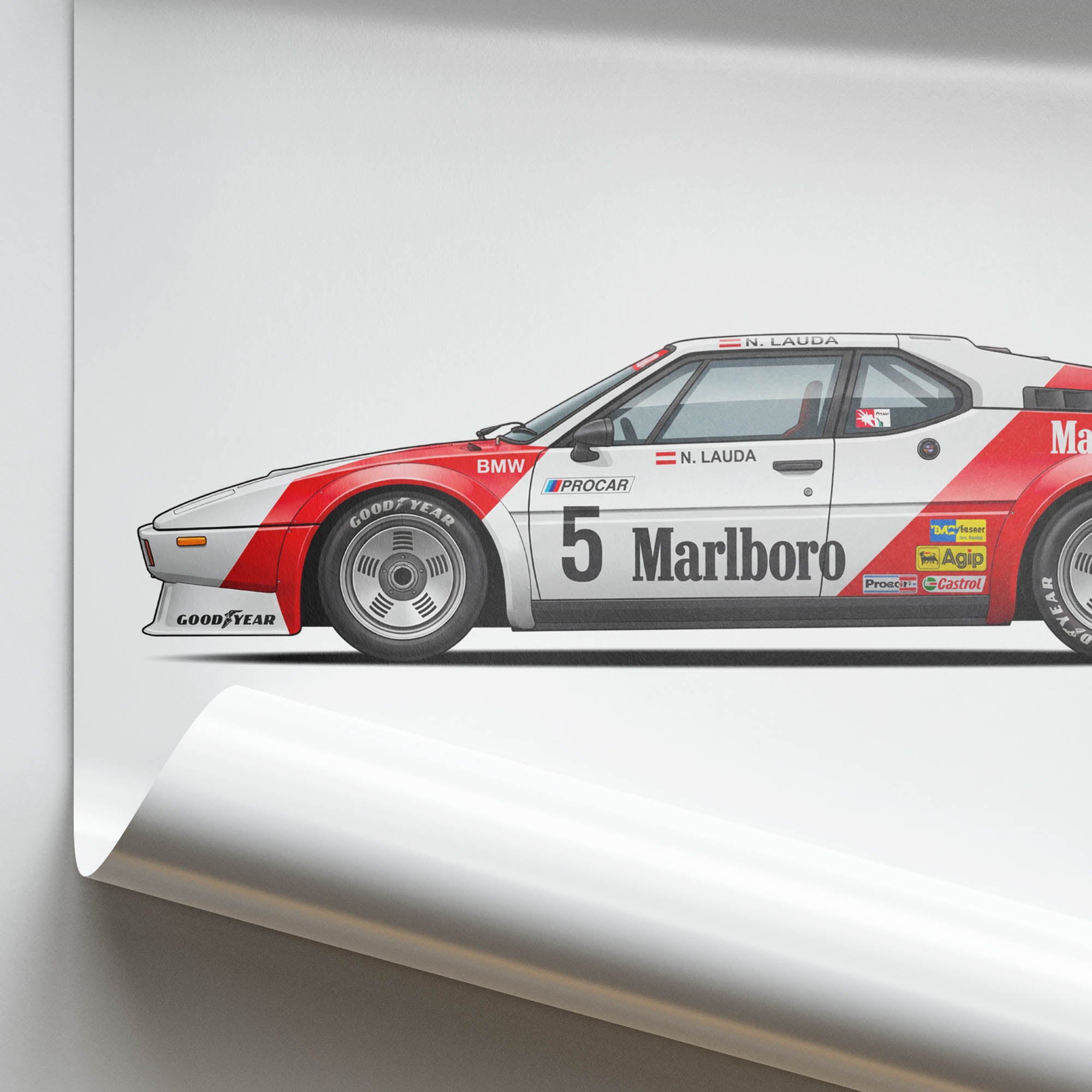 BMW M1 Procar Poster – 1979 Niki Lauda Marlboro Racing Livery Wall Art