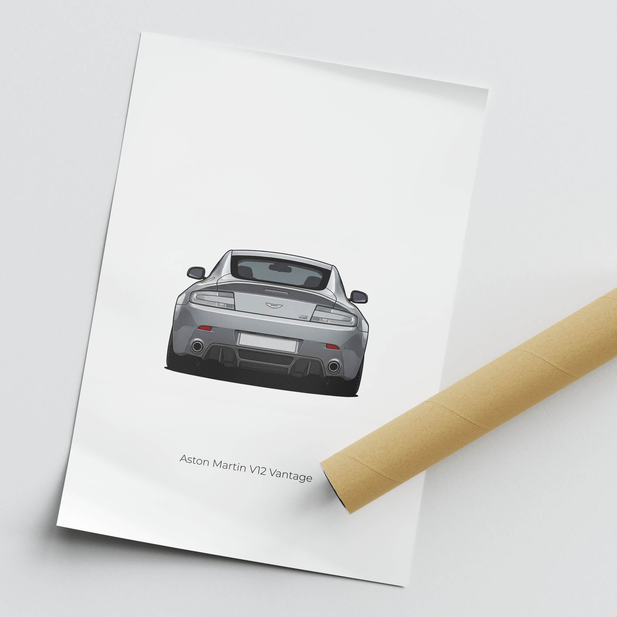Aston Martin V12 Vantage Silver Car Poster – 2009 Luxury Sports Print