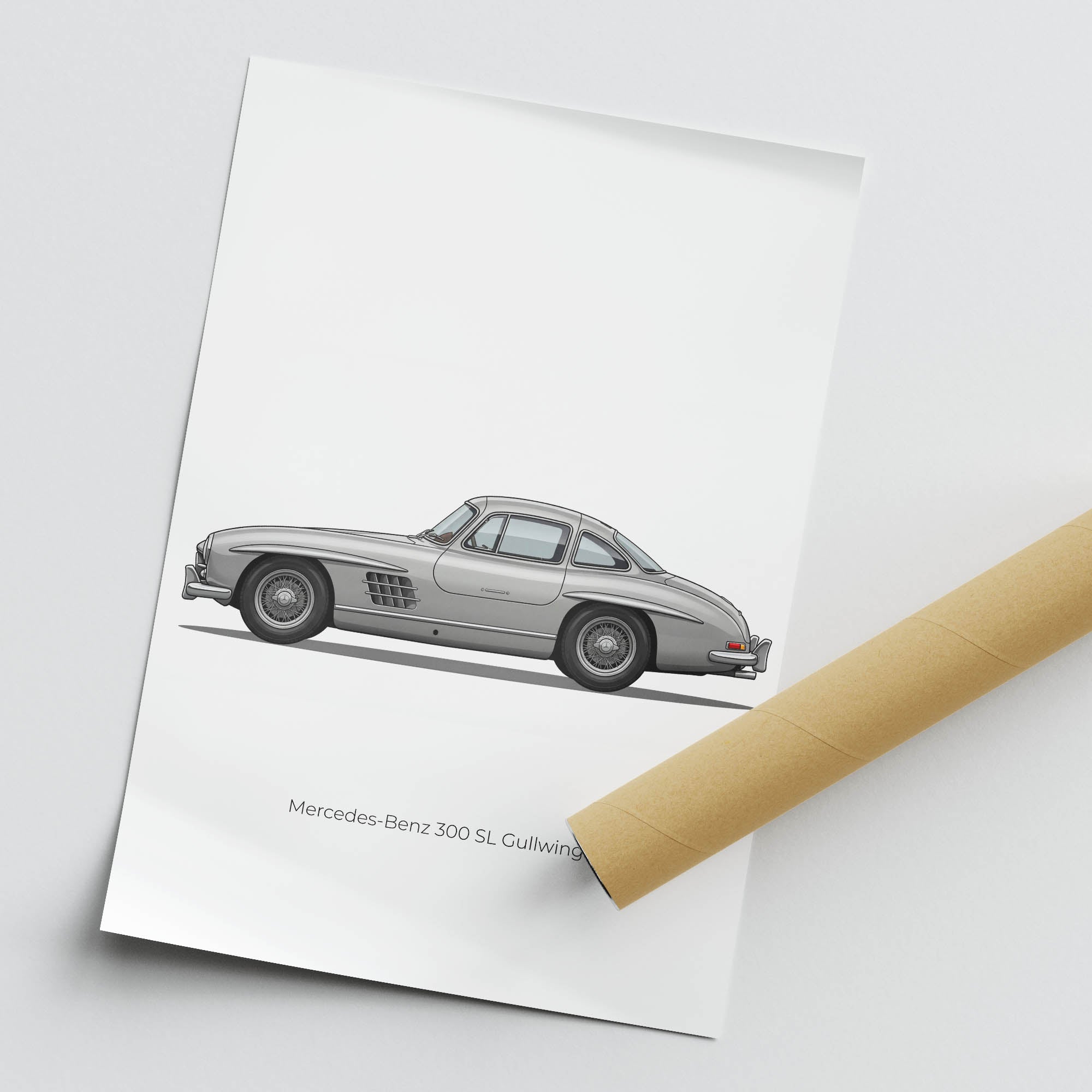 1954 Mercedes Benz 300 Sl Gullwing Silver Grey Metallic Side View Poster