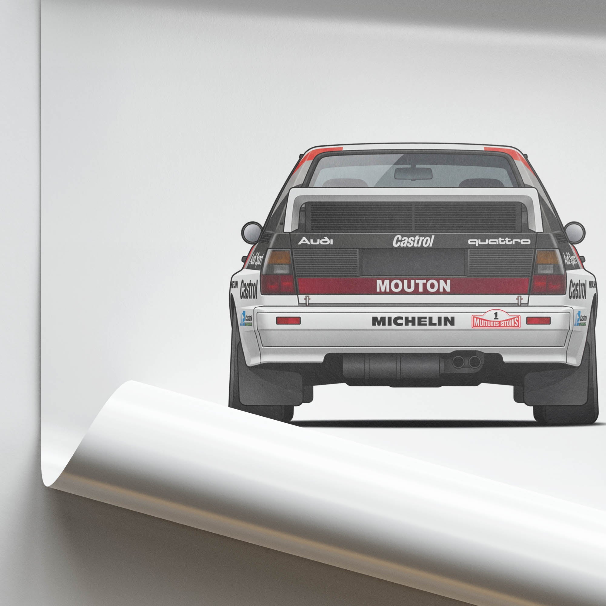 Audi Quattro Poster - 1981 Group 4 Rally Car Michele Mouton Print Black White Livery